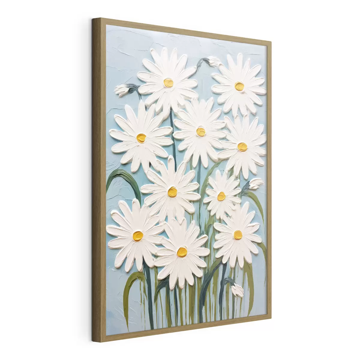 Poster Gänseblümchen im Stil der Reliefmalerei: Komposition auf blauem Hintergrund f45527