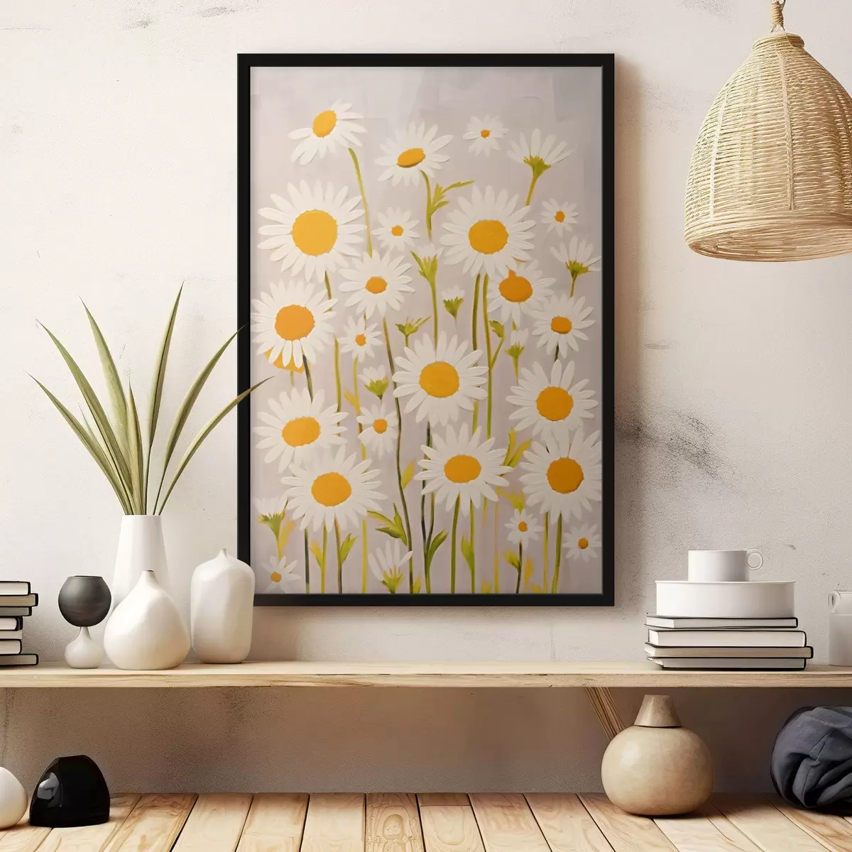 Poster Wildblumen: Komposition von Gänseblümchen auf einem hellen Hintergrund f45528