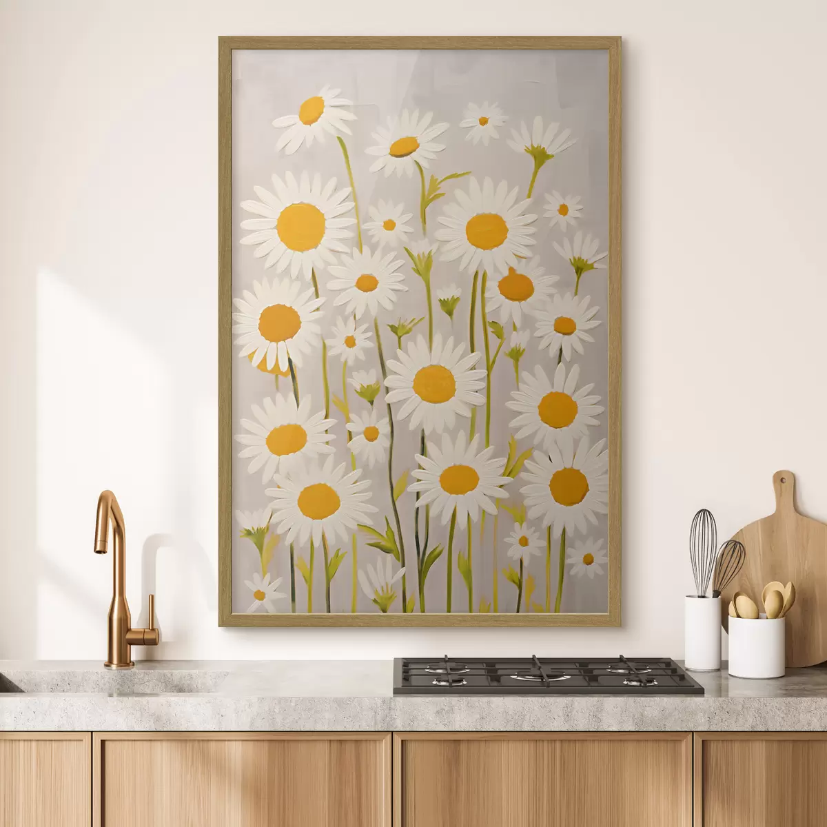 Poster Wildblumen: Komposition von Gänseblümchen auf einem hellen Hintergrund f45528