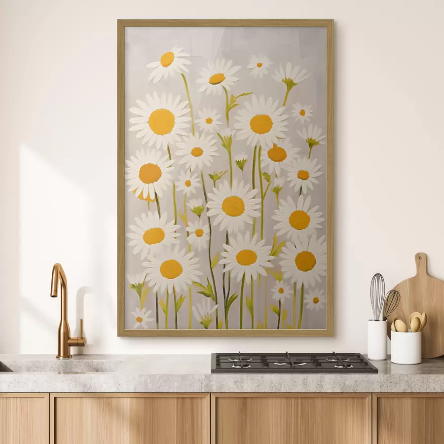 Fototapete Wildblumen: Komposition von Gänseblümchen auf einem hellen Hintergrund f45528