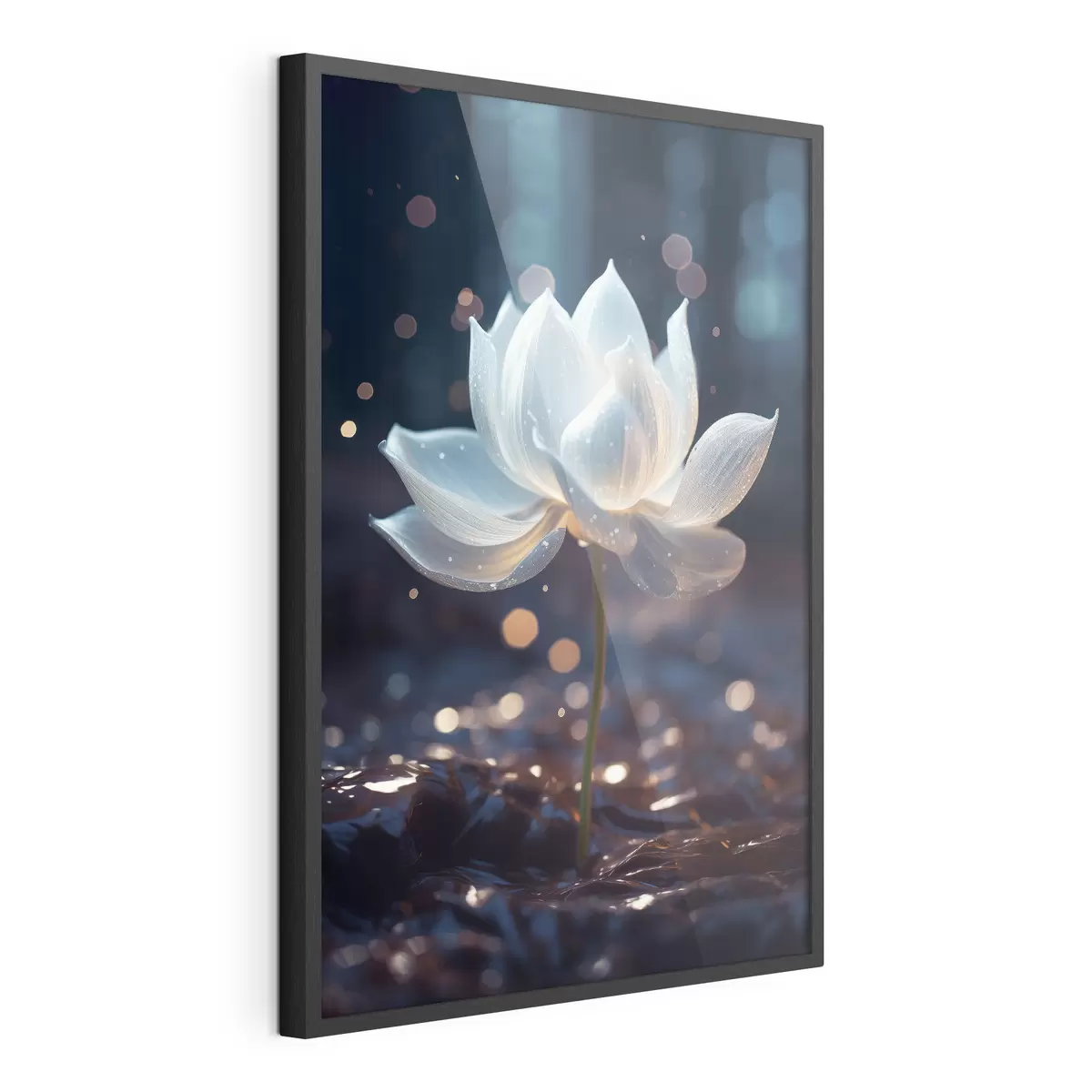 Poster Frischer Lotus: Blumenkomposition auf dunklem Hintergrund f45530