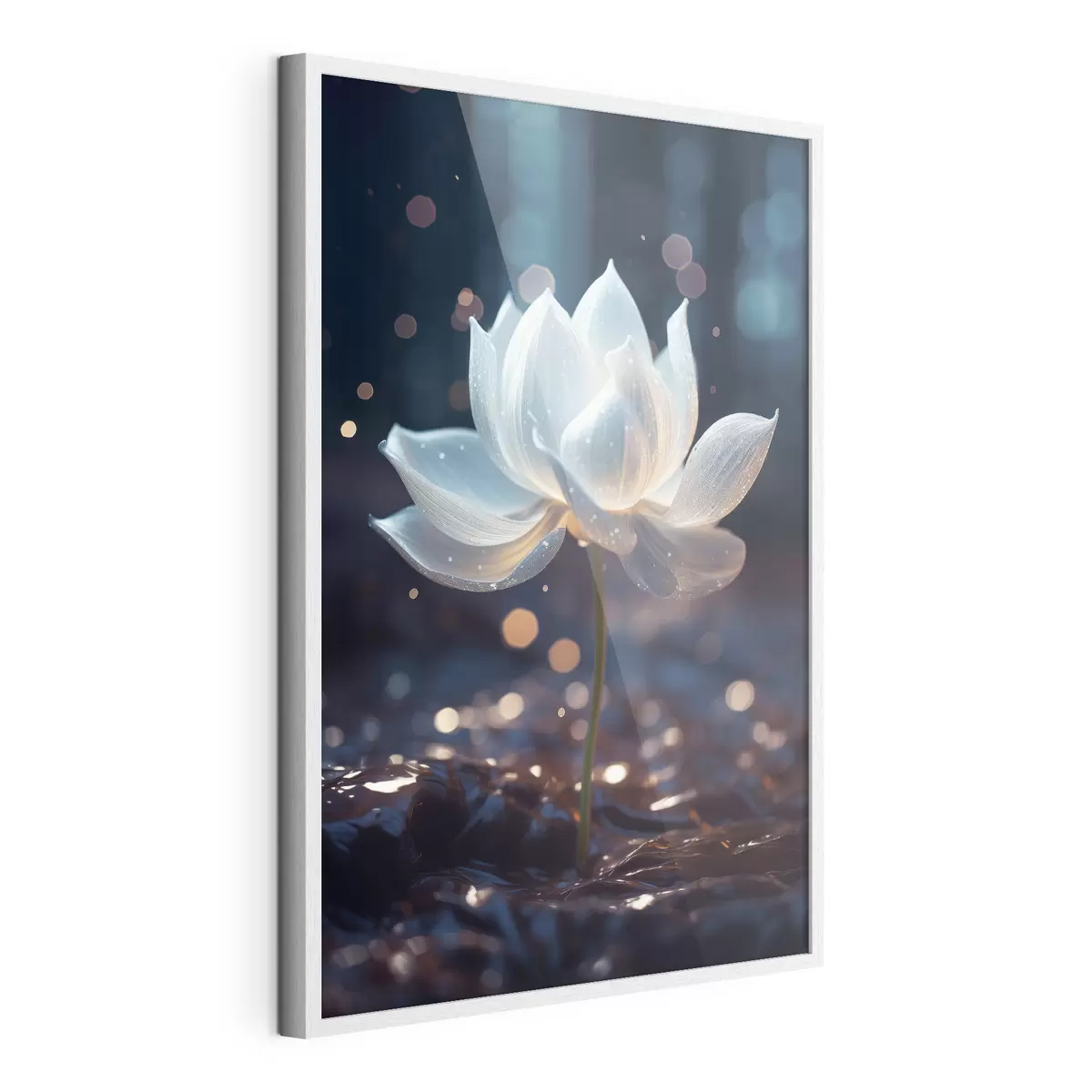 Poster Frischer Lotus: Blumenkomposition auf dunklem Hintergrund f45530
