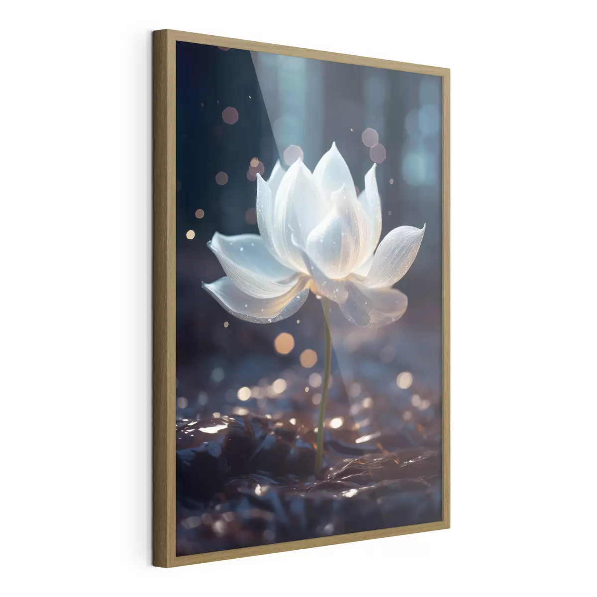 Poster Frischer Lotus: Blumenkomposition auf dunklem Hintergrund f45530