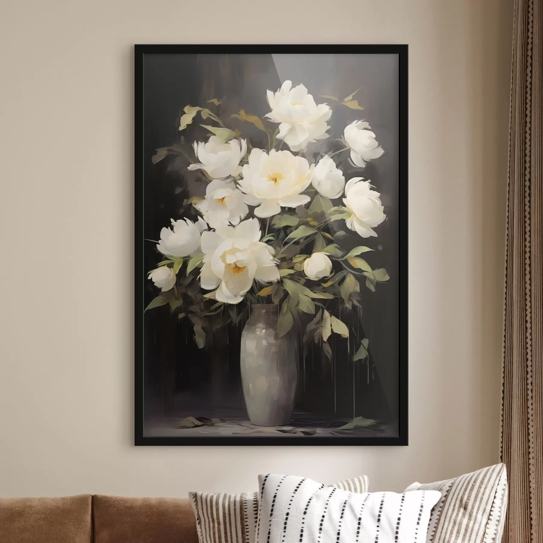 Fototapete Zarte Pfingstrosen in einer Vase: Blumenkomposition im Stil der Malerei f45532