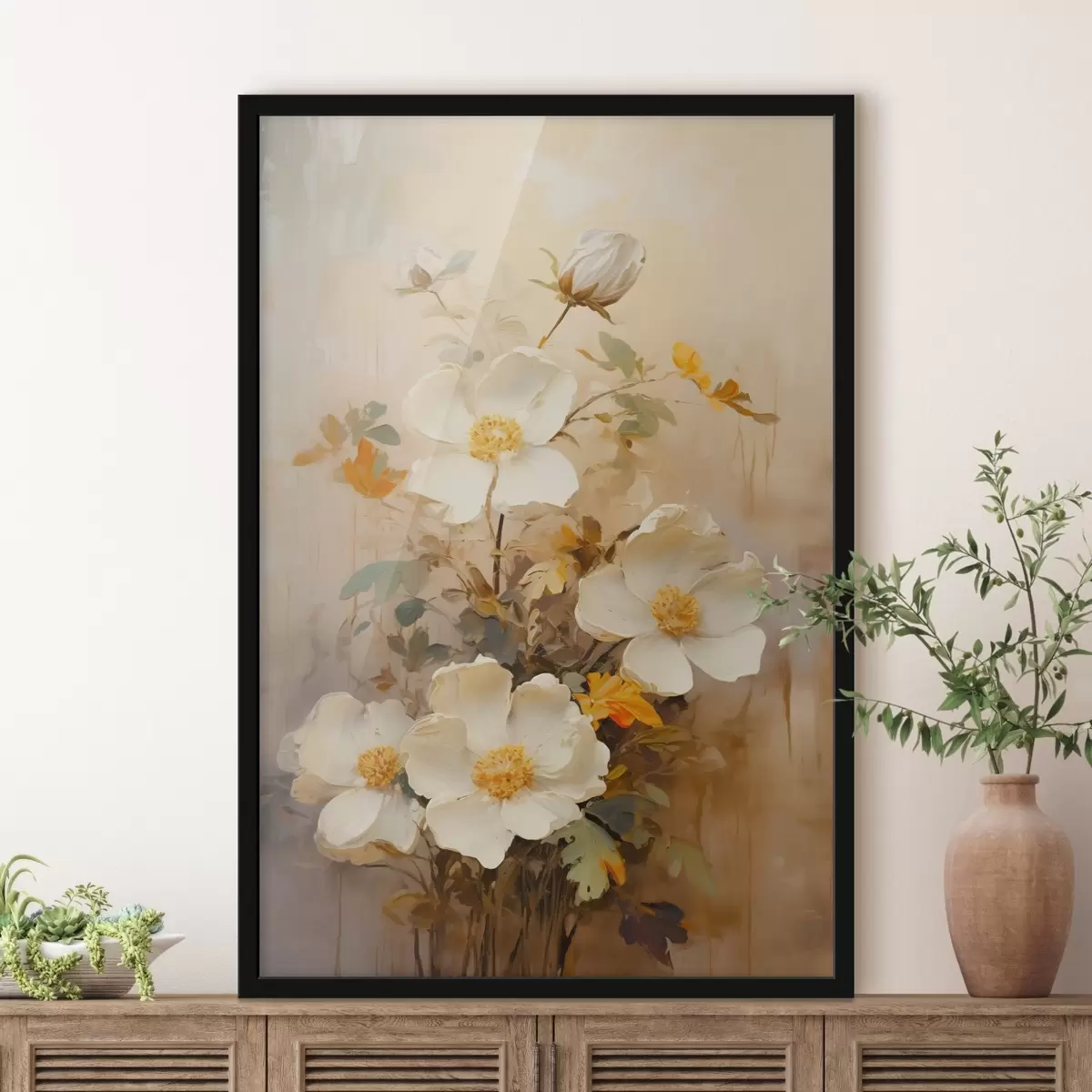 Poster Weiße Blumen: malerische Komposition in Pastelltönen f45533