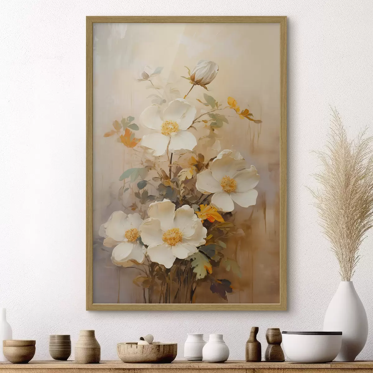 Poster Weiße Blumen: malerische Komposition in Pastelltönen f45533