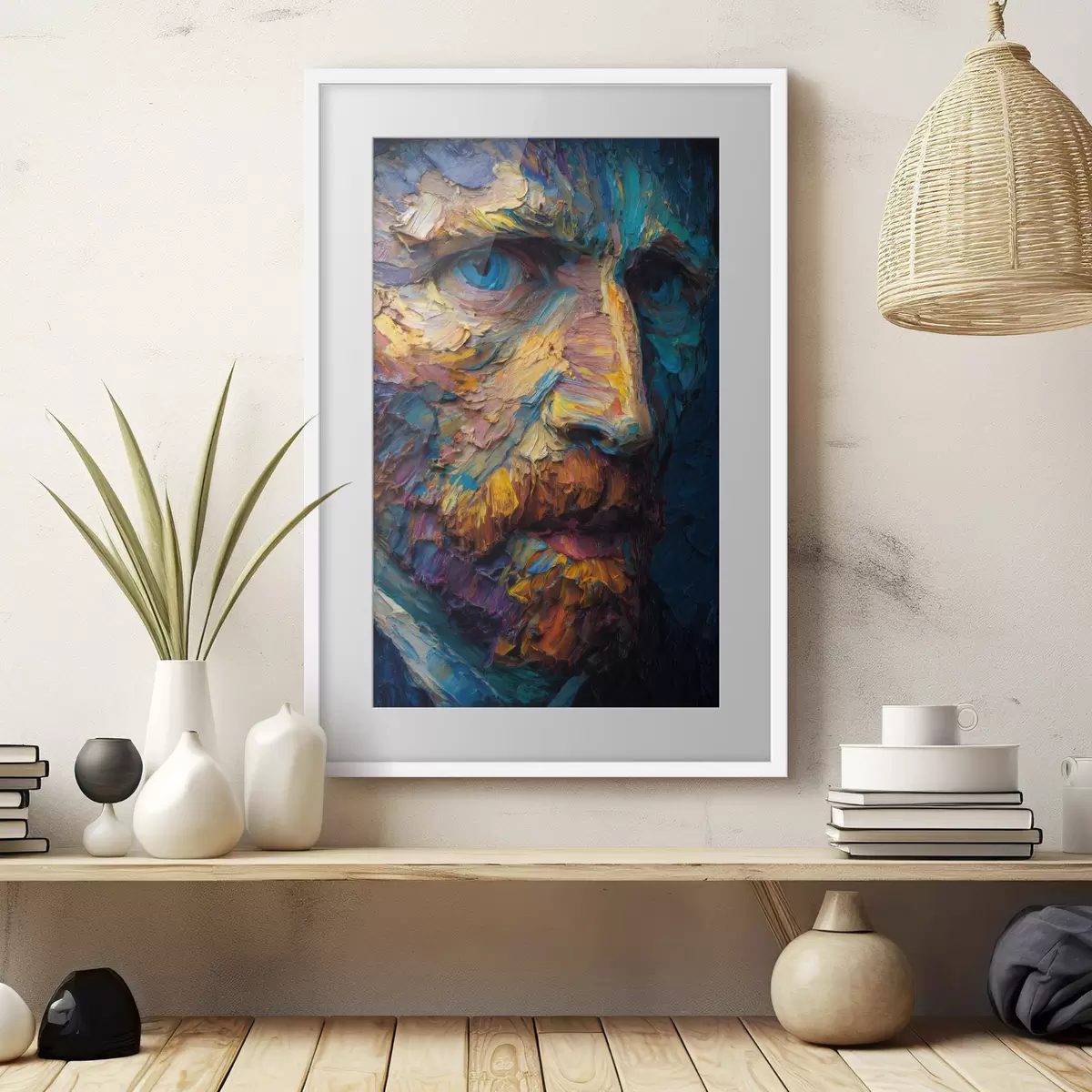 Poster Dekoratives Van-Gogh-Porträt: Reliefmalerei in Blau- und Orangetönen f45546
