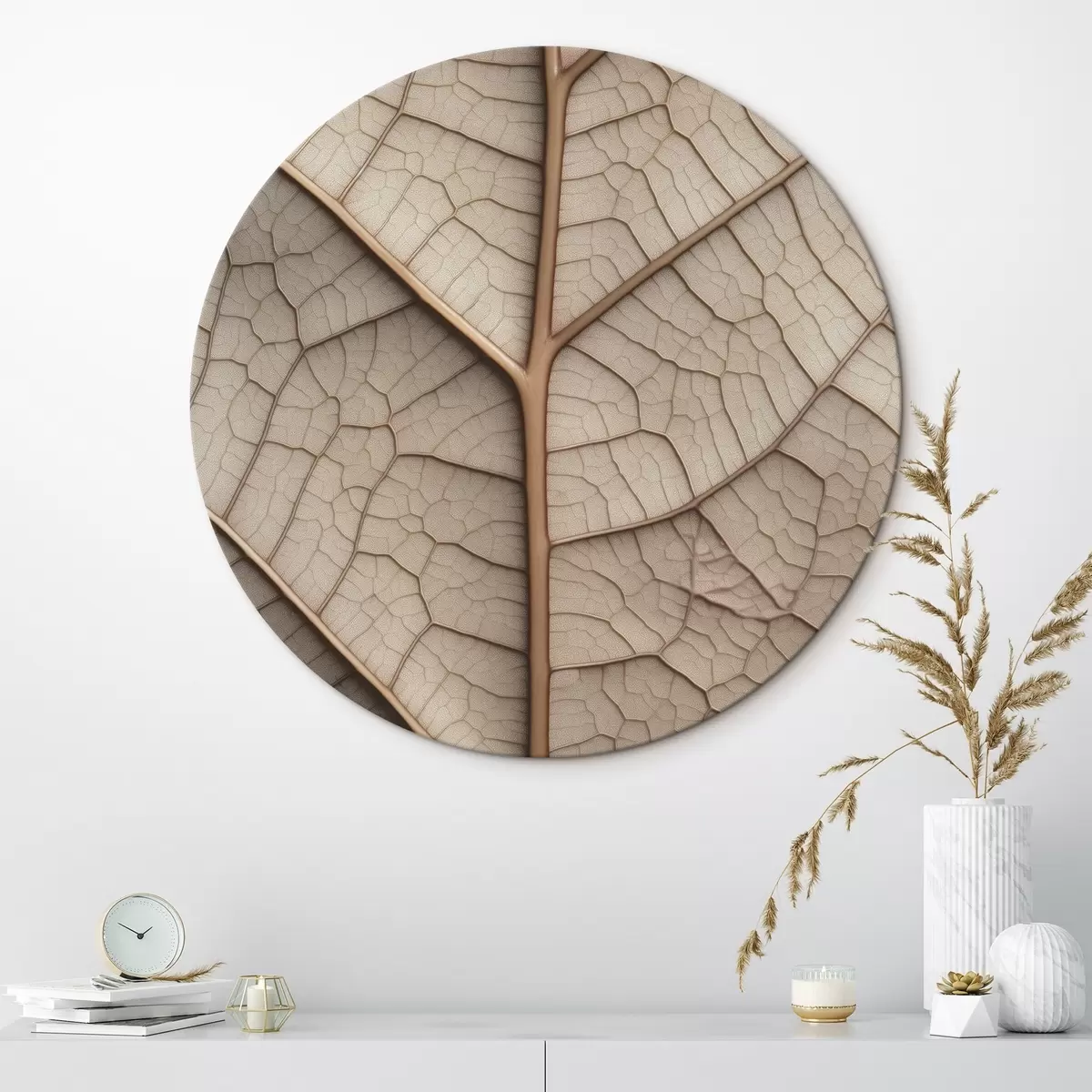 Runde Wandbilder Trockenes Blatt mit Adern r45604