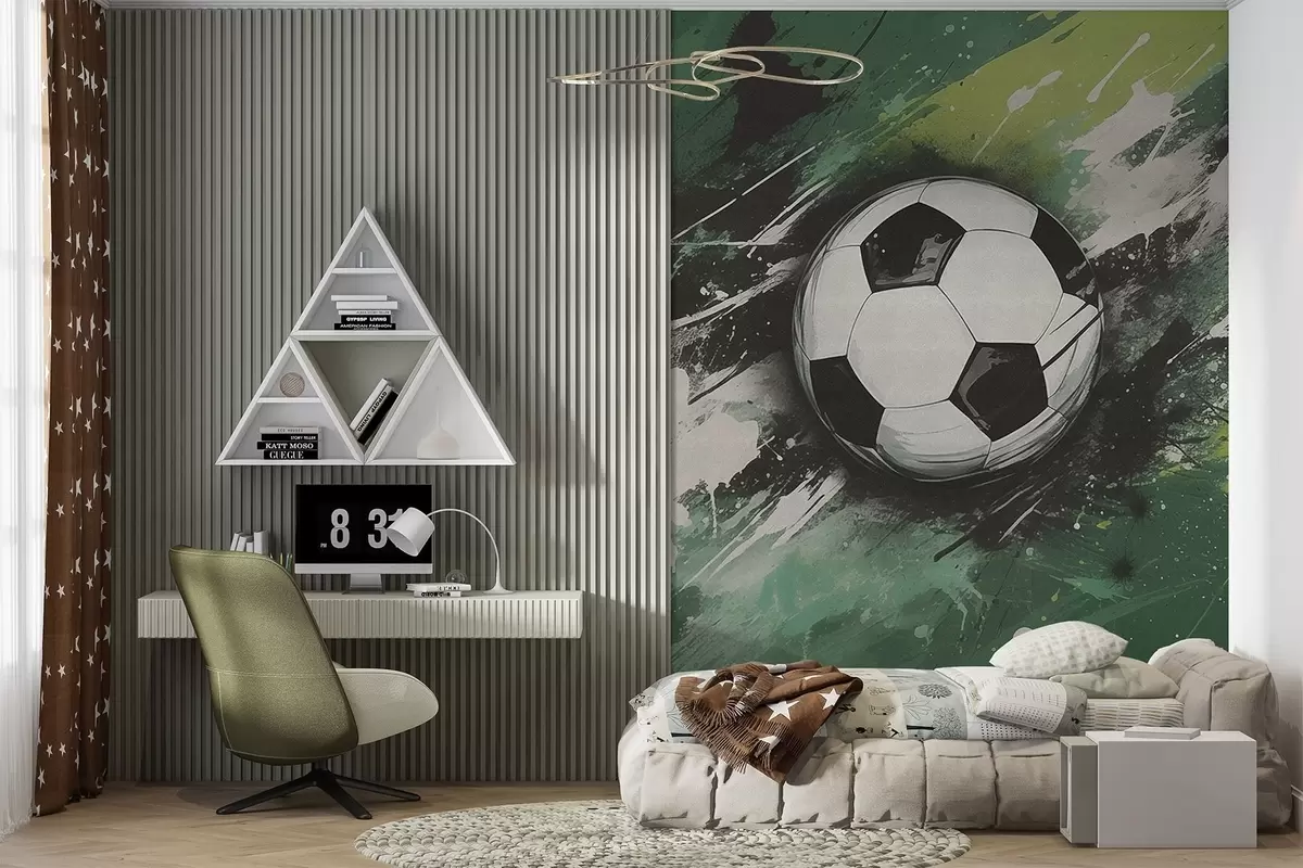 Fototapete Fußball mit verschwommenem Graffiti im Hintergrund w04467