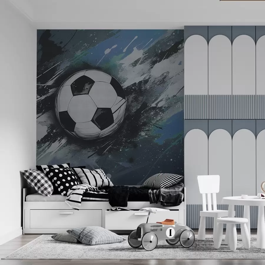 Fototapete Fußball mit verschwommenem Graffiti im Hintergrund w04467v1
