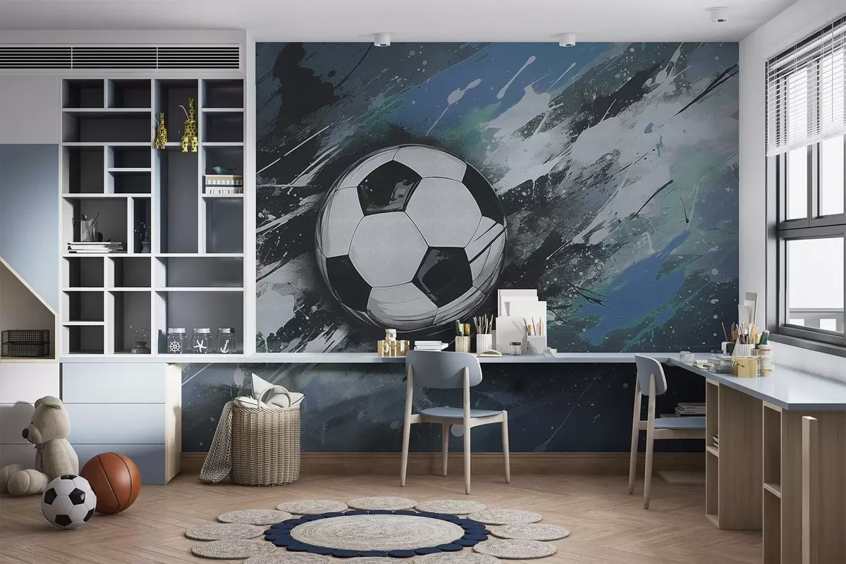 Fototapete Fußball mit verschwommenem Graffiti im Hintergrund w04467v1