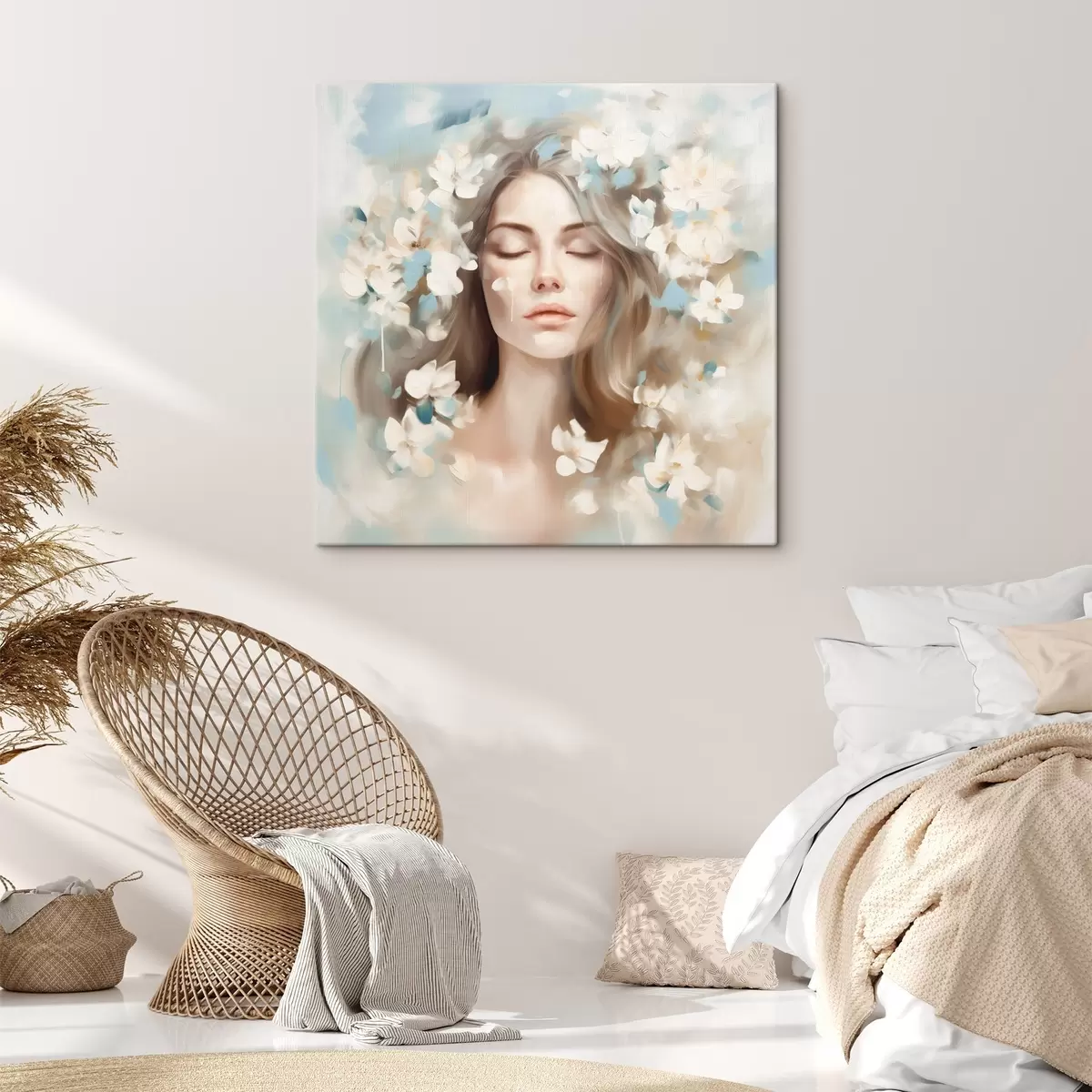 Fototapete Abstraktes Porträt einer Frau mit Blumen in Form von Pinselstrichen s45450