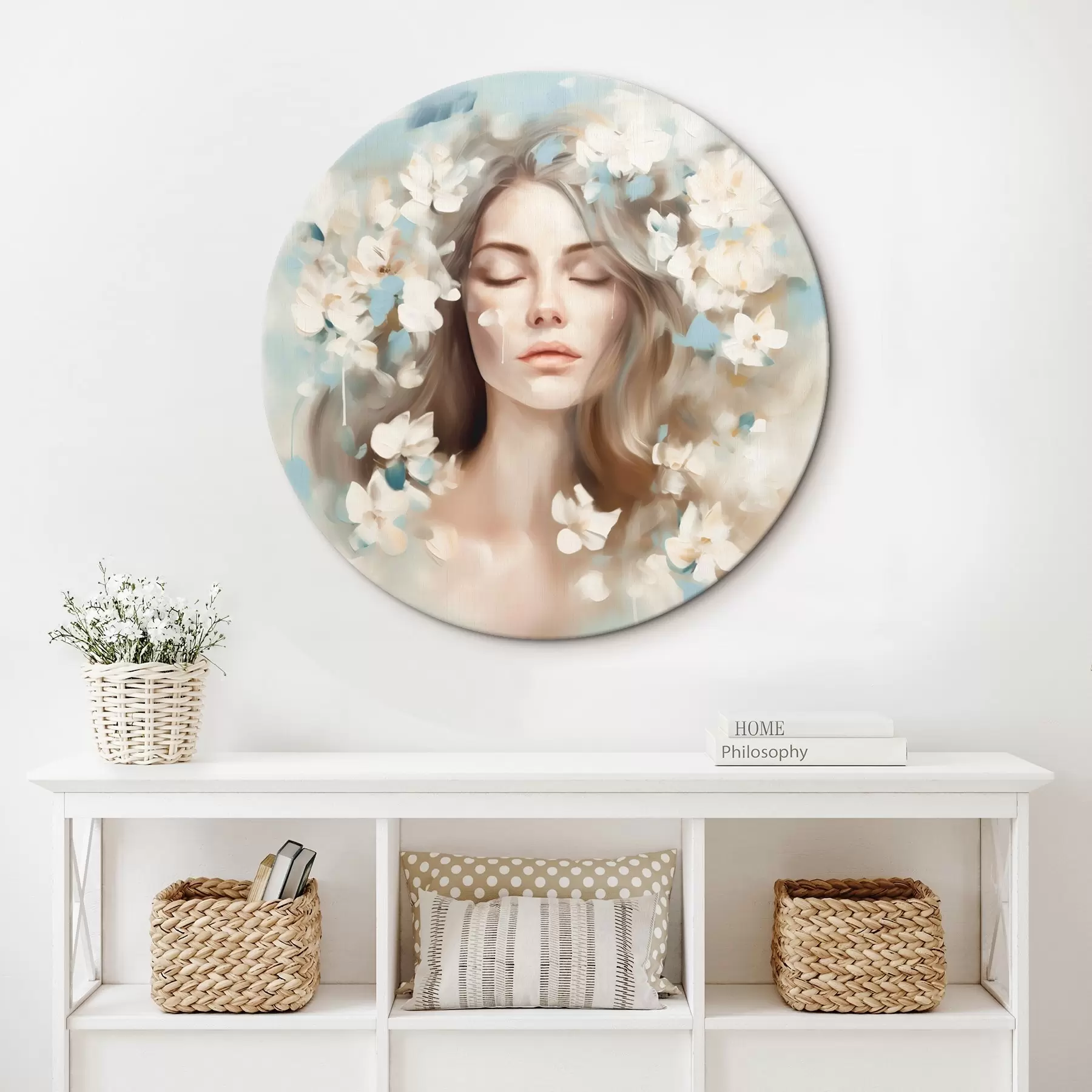 Fototapete Abstraktes Porträt einer Frau mit Blumen in Form von Pinselstrichen r45450