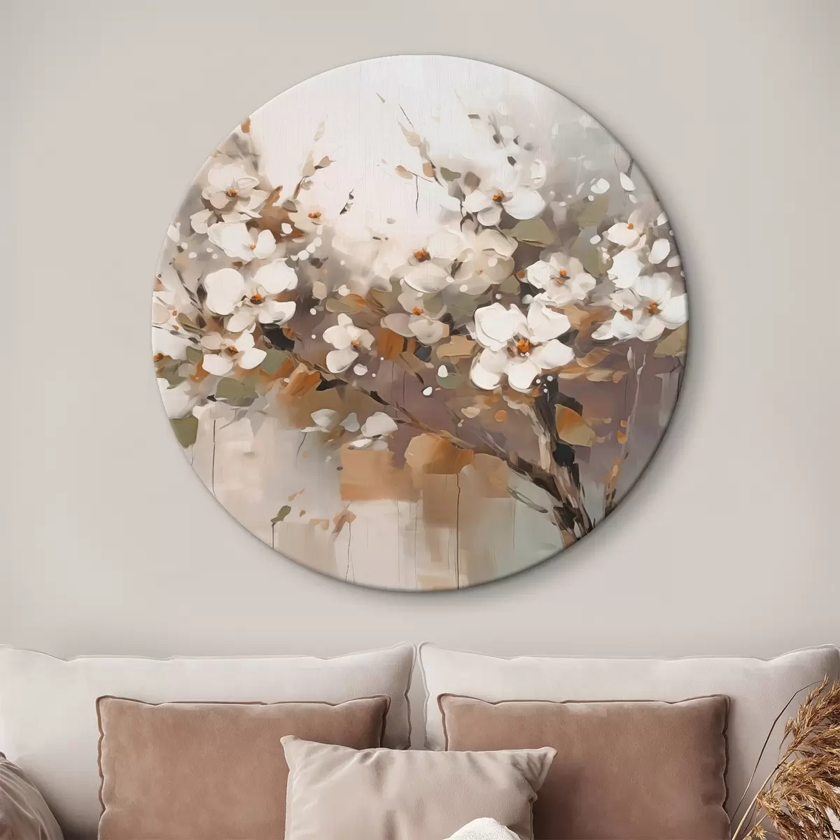 Runde Wandbilder Abstrakter Zweig mit Blumen r45579