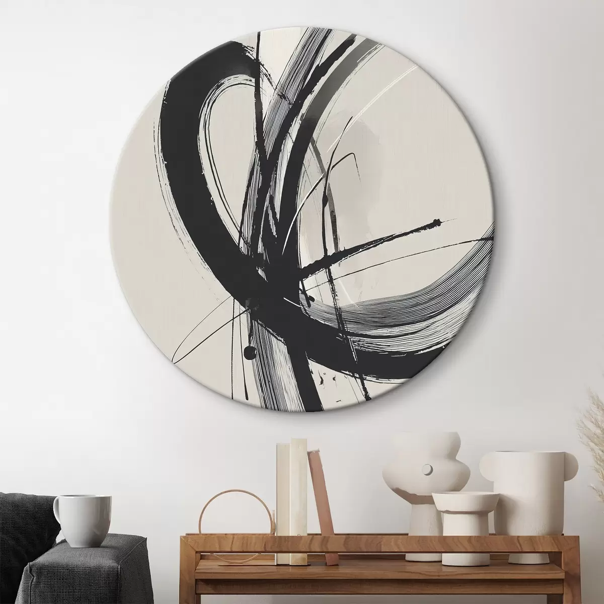 Runde Wandbilder Abstrakte minimalistische Pinselstriche r45582
