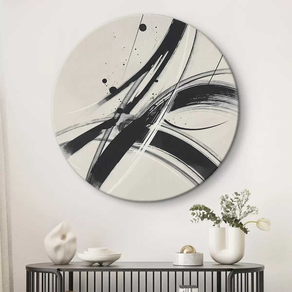 Runde Wandbilder Abstrakte minimalistische Pinselstriche r45583
