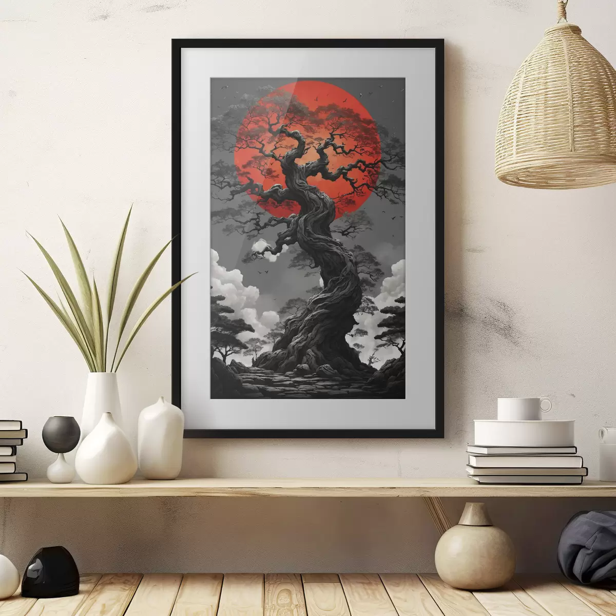 Poster Baum und rote Sonne f45485