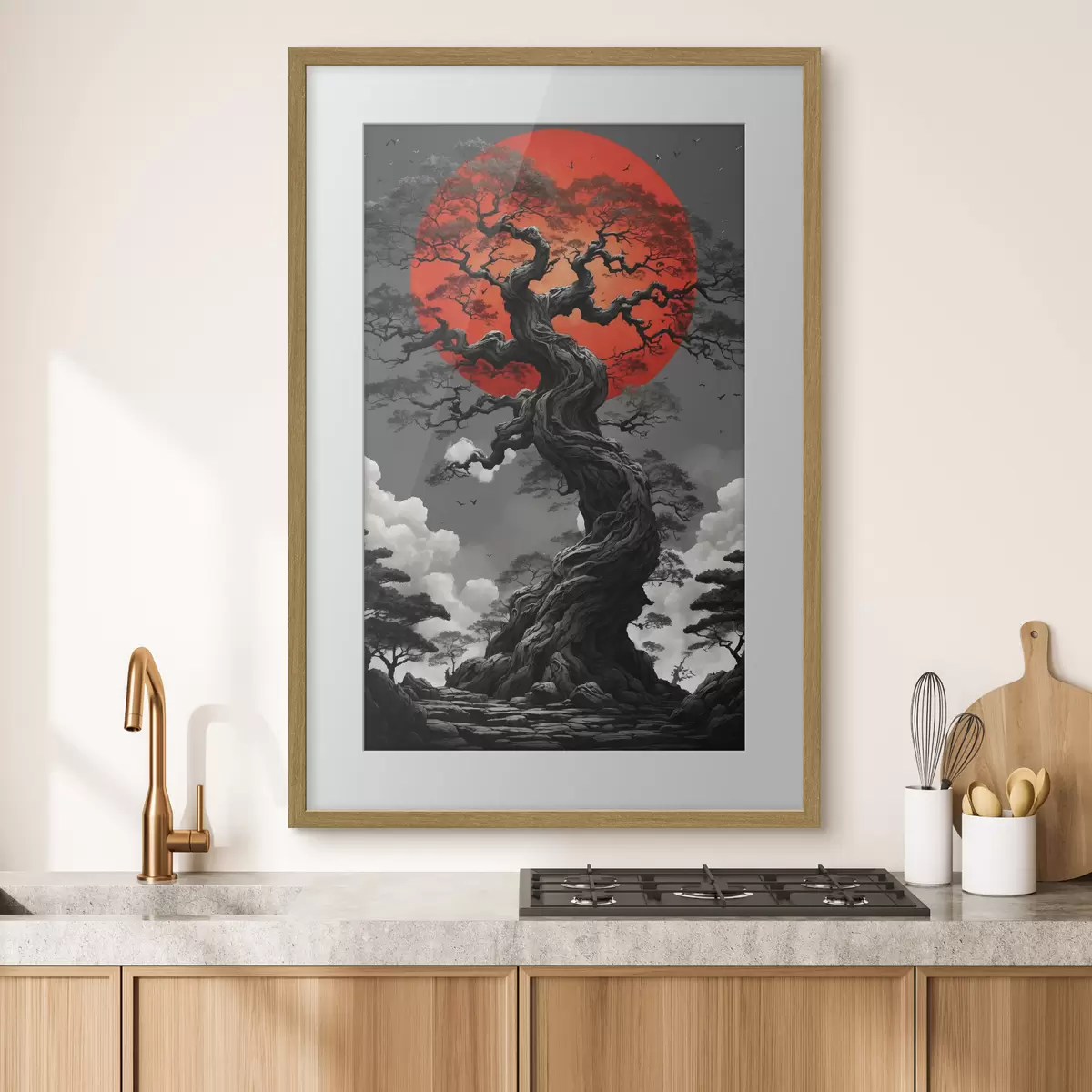 Poster Baum und rote Sonne f45485