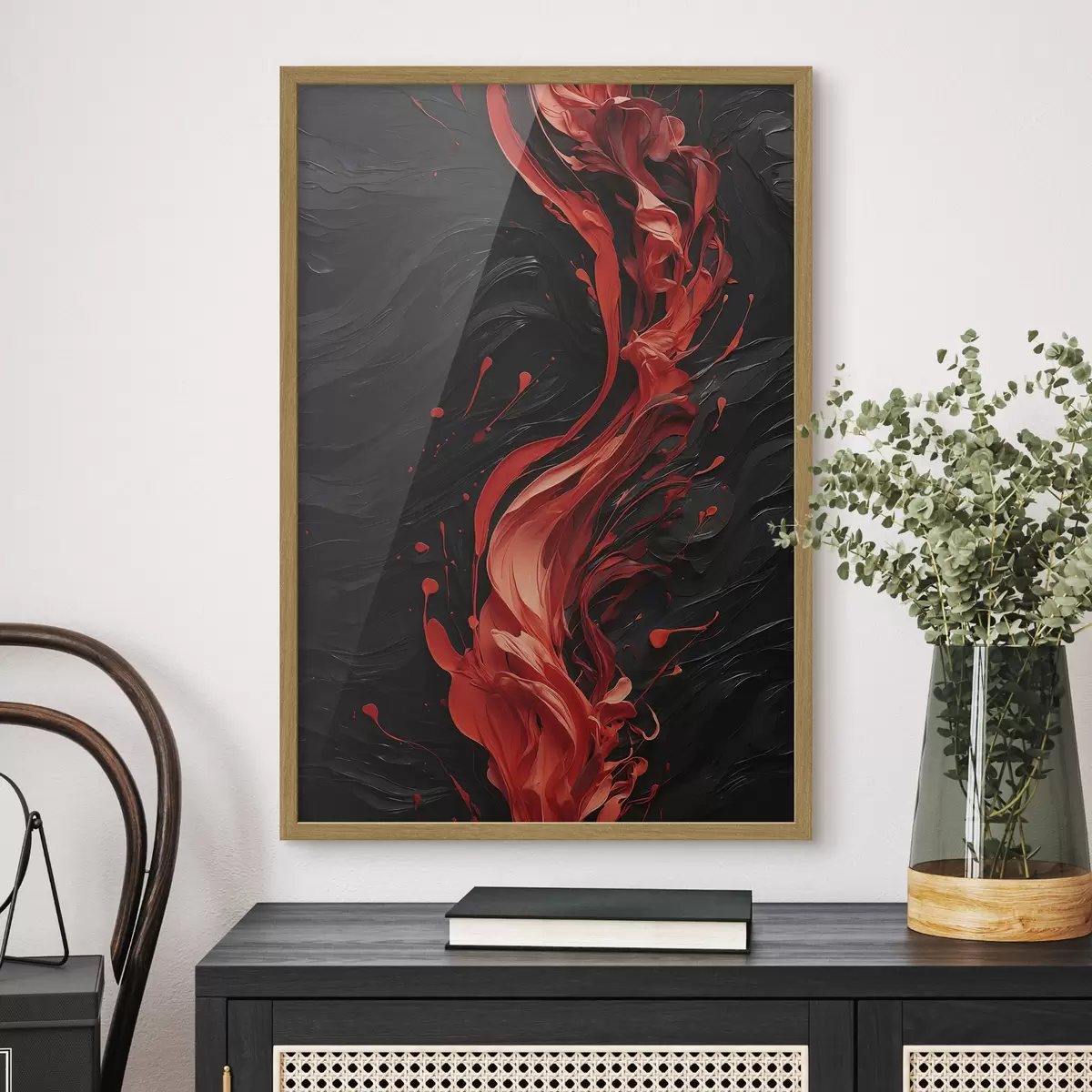 Poster Abstrakt mit roten Pinselstrichen auf schwarzem Hintergrund f45490
