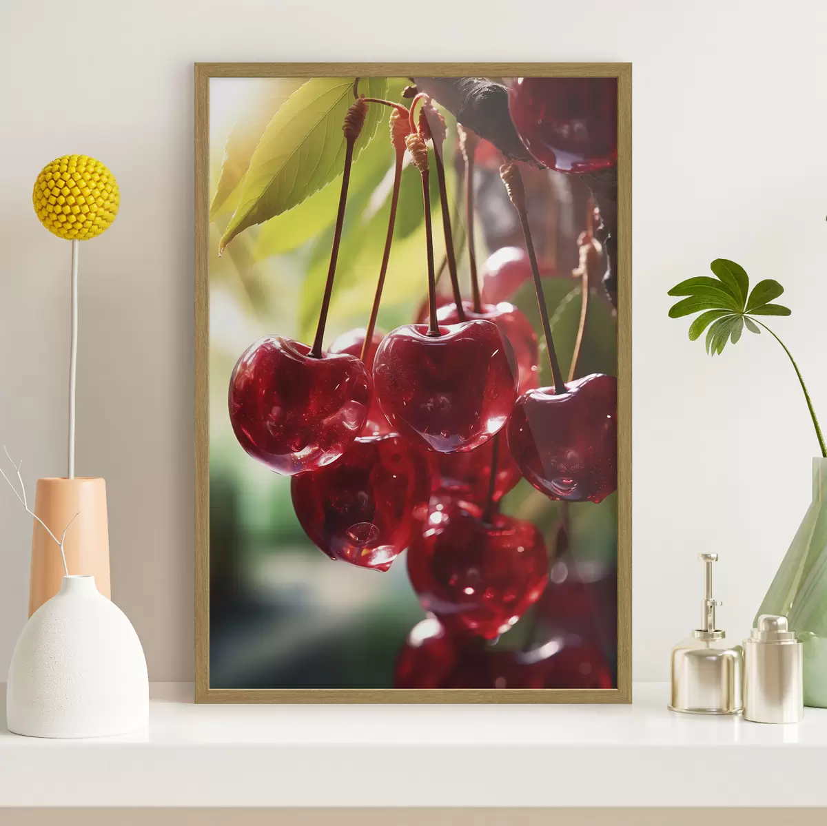 Poster Leuchtend rote Kirschen in der Sonne f45498
