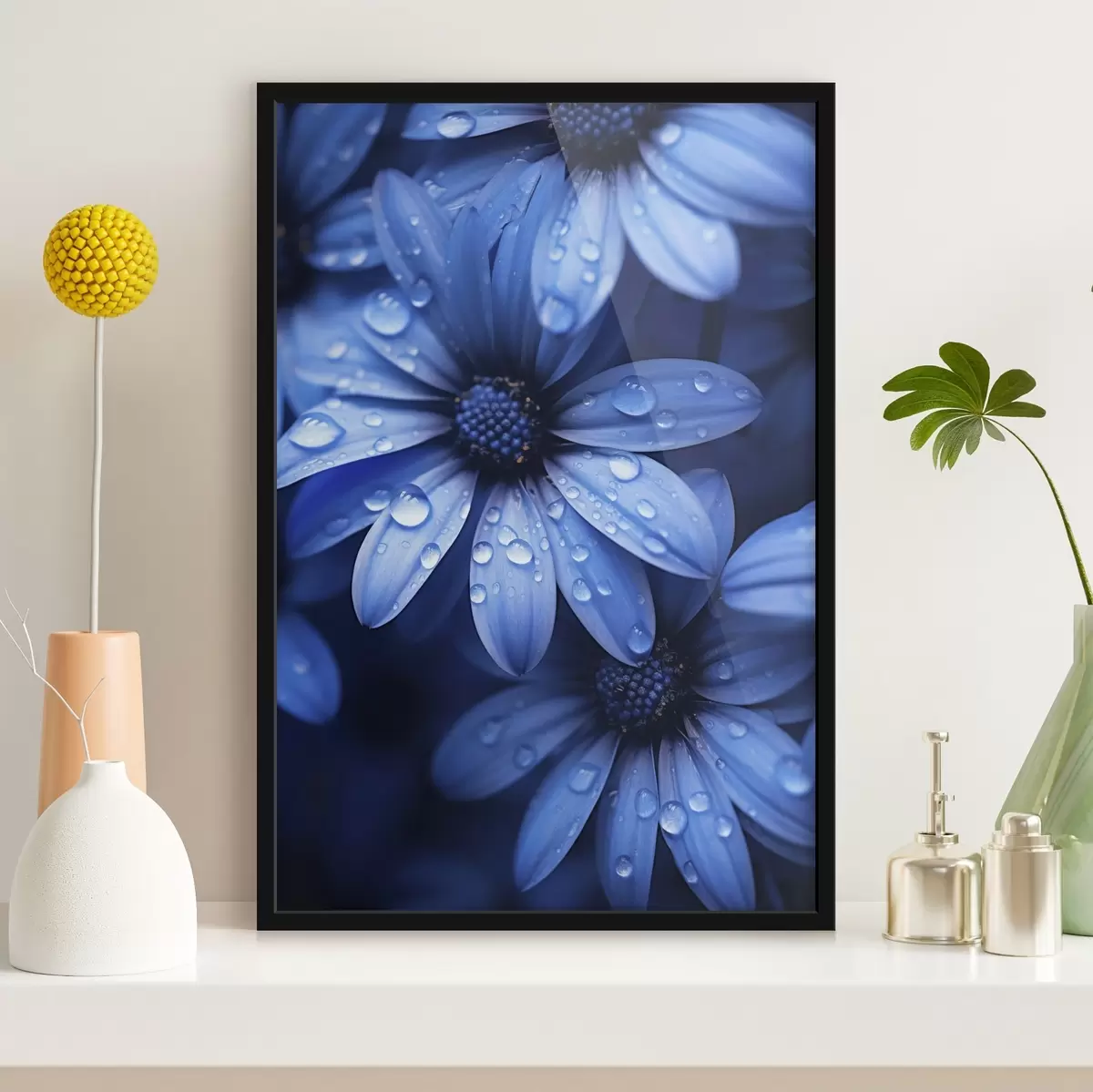 Poster Zartrosa Blumen am Meer in der Morgendämmerung f45499
