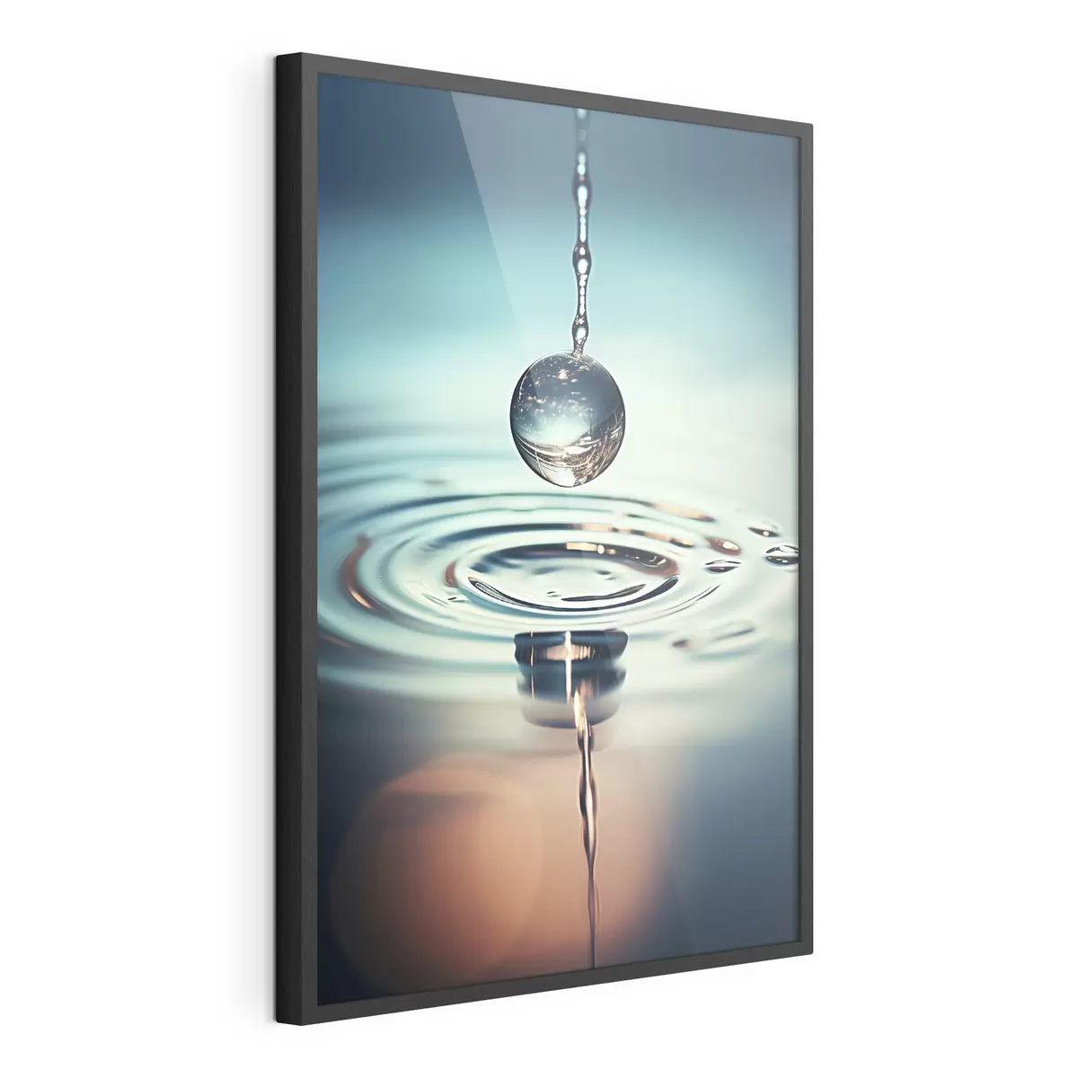 Poster Ein Wassertropfen, der mit Lichtblitzen fällt f45501