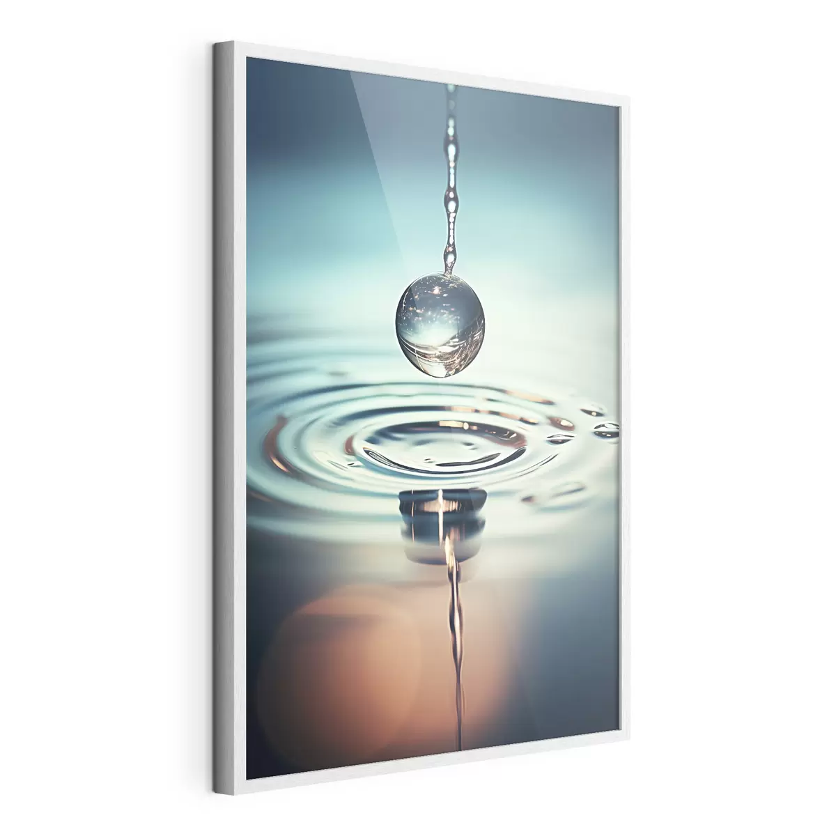 Poster Ein Wassertropfen, der mit Lichtblitzen fällt f45501