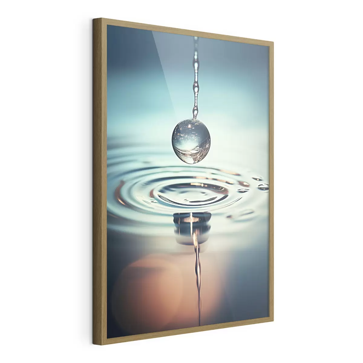 Poster Ein Wassertropfen, der mit Lichtblitzen fällt f45501