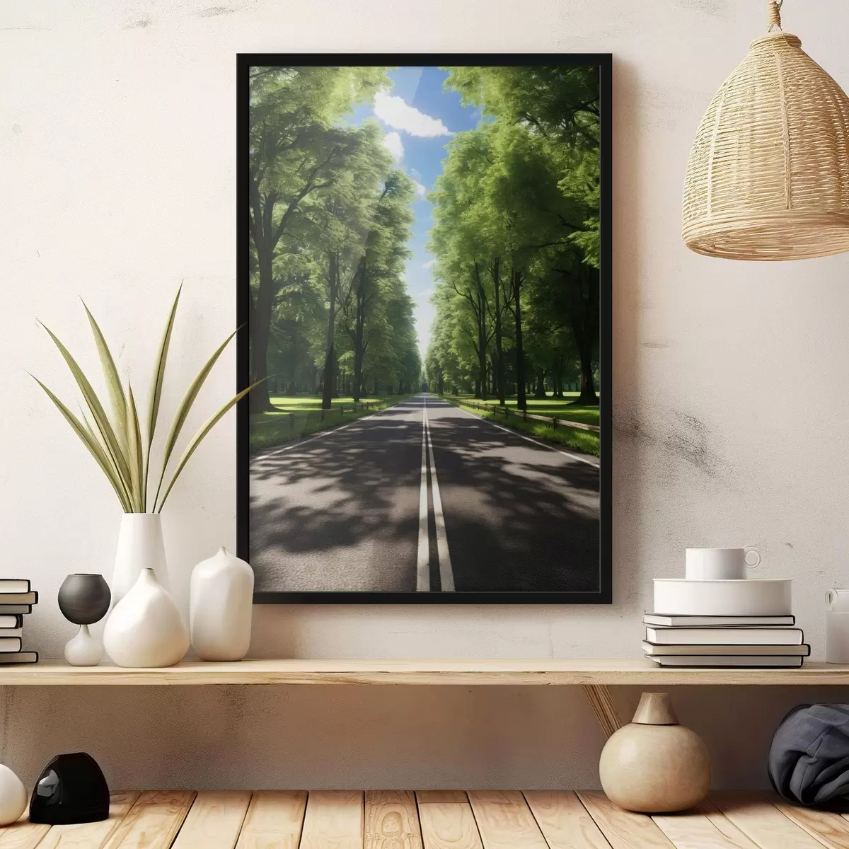 Poster Miniaturlandschaft mit einem Wasserfall in einer Glaskugel f45505