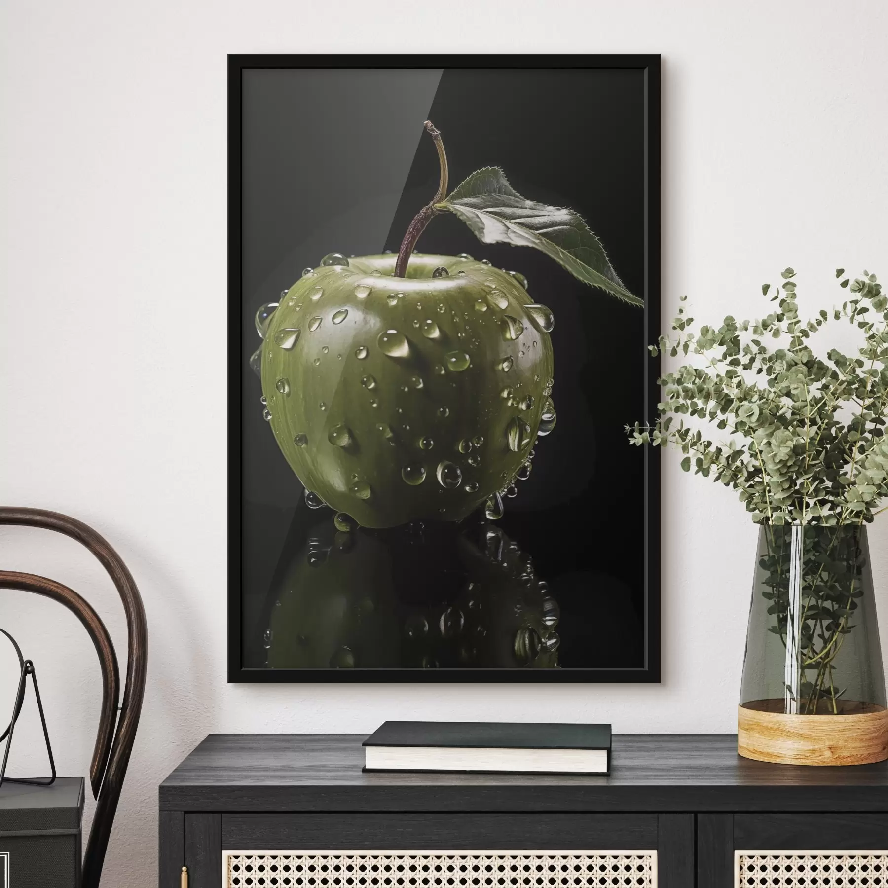 Fototapete Grüner Apfel mit Wassertropfen f45506