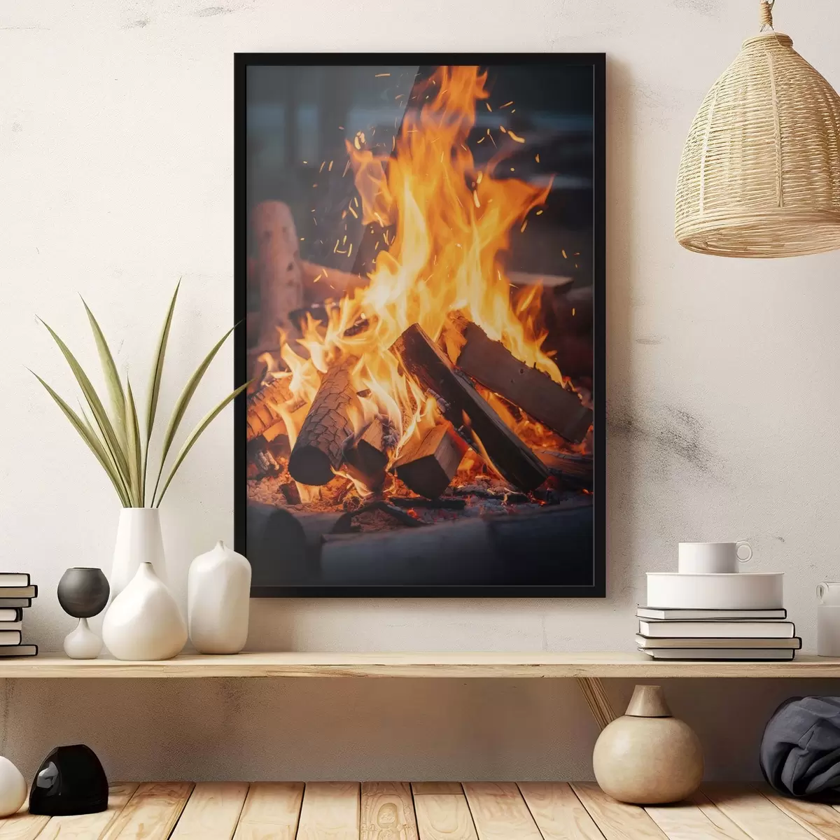 Poster Feuriges Lagerfeuer mit Holz f45514
