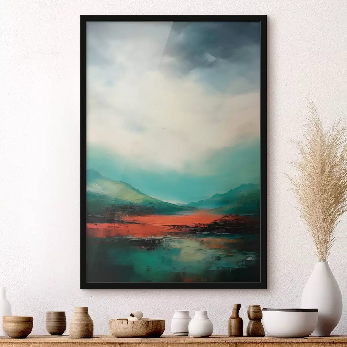 Poster Helle Landschaft mit Wolken und Bergen f45626