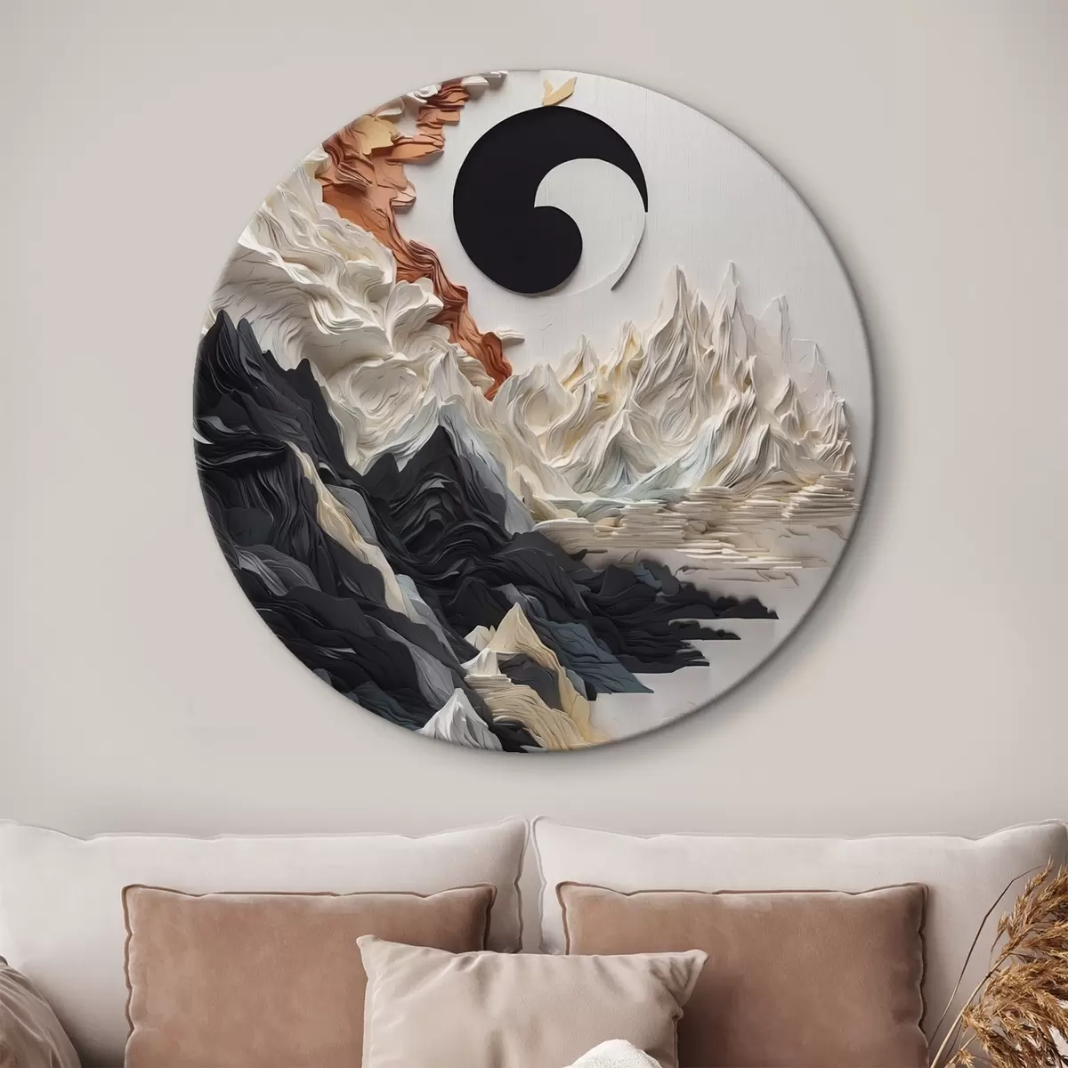 Runde Wandbilder Abstrakte Landschaft mit Bergen in einem Papier-Stil r45482