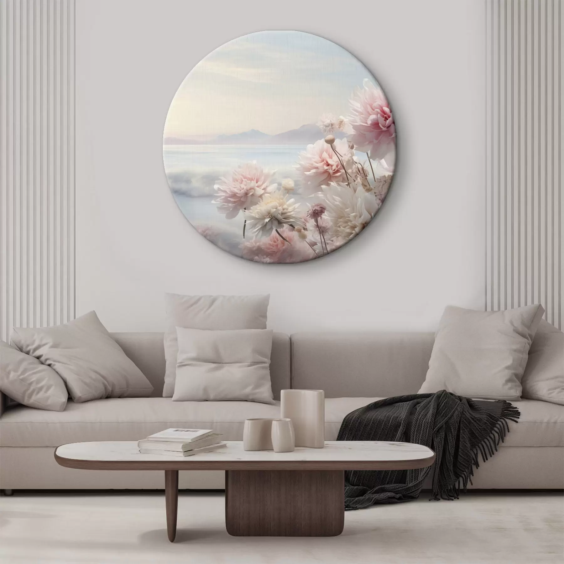 Fototapete Zartrosa Blumen am Meer in der Morgendämmerung r45496