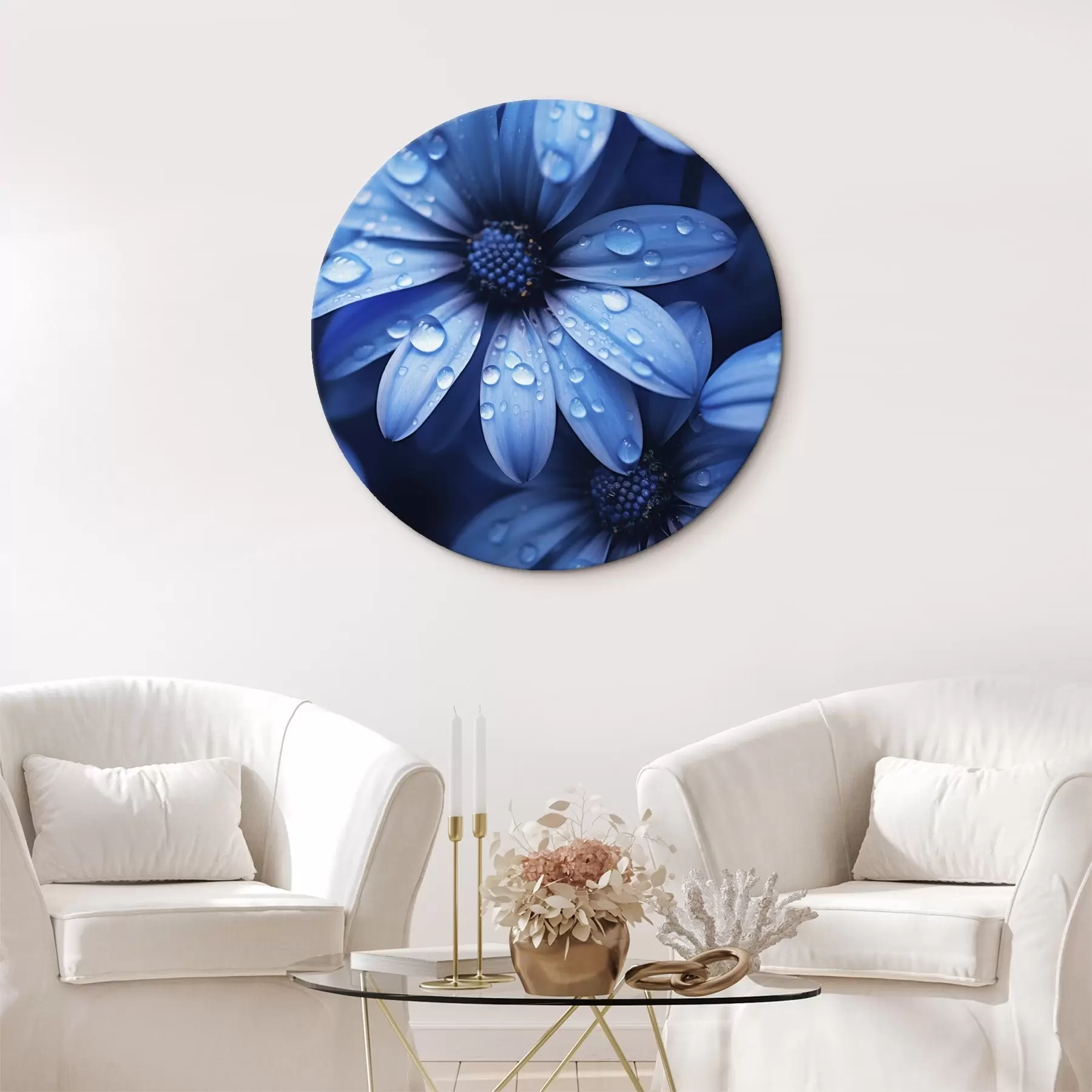 Fototapete Blaue Blume mit Wassertropfen auf ihren Blütenblättern r45499