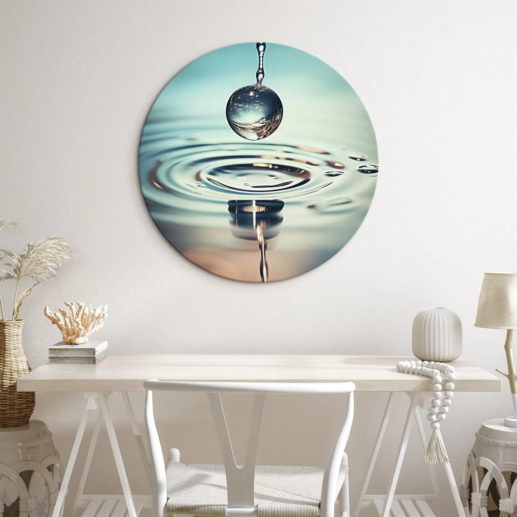 Fototapete Ein Wassertropfen, der mit Lichtblitzen fällt r45501
