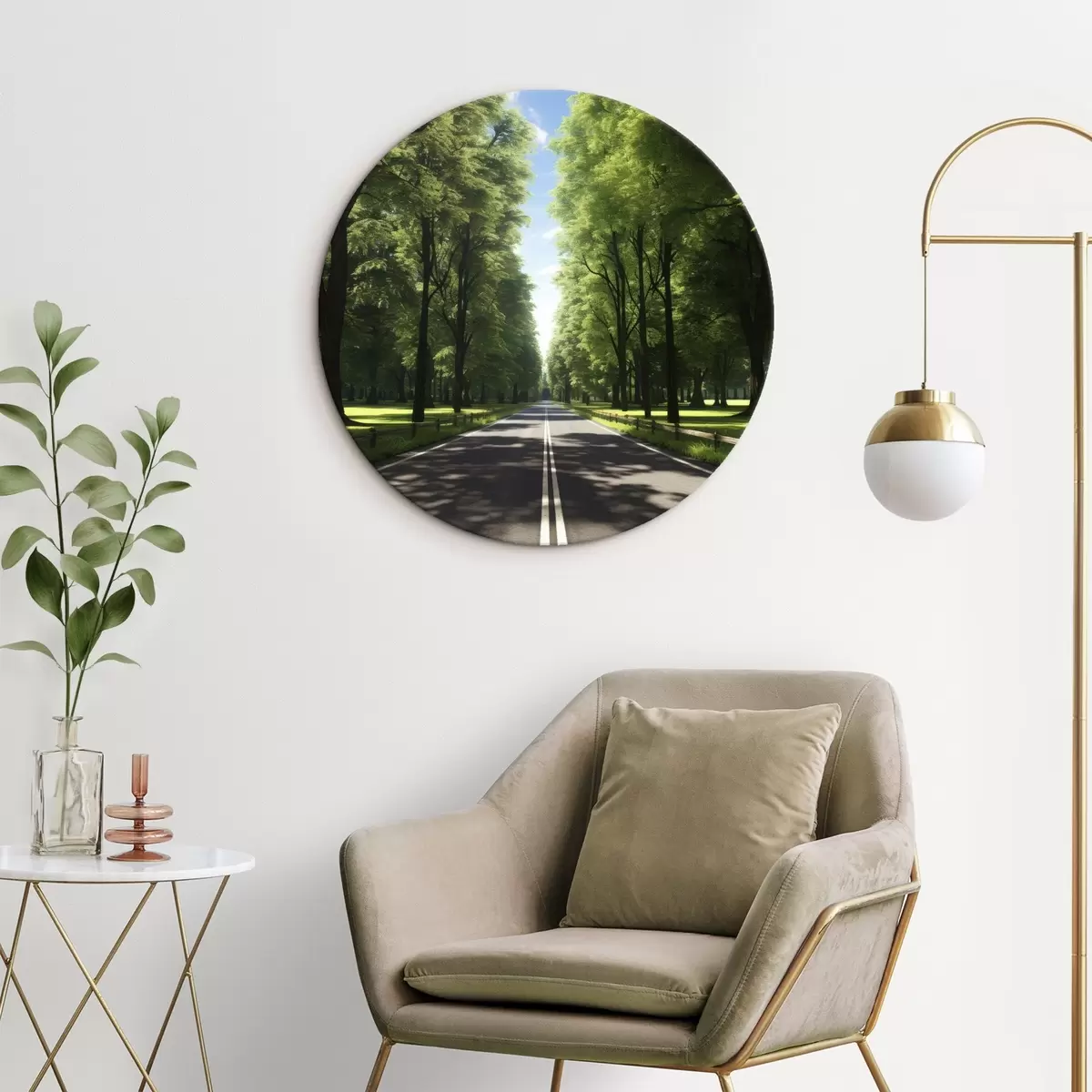 Runde Wandbilder Miniaturlandschaft mit einem Wasserfall in einer Glaskugel r45505
