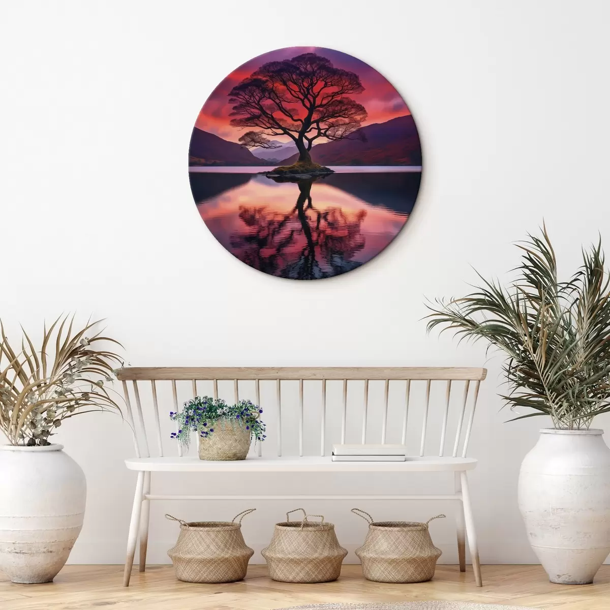 Runde Wandbilder Wassertropfen fallen mit Lichtreflexen r45504