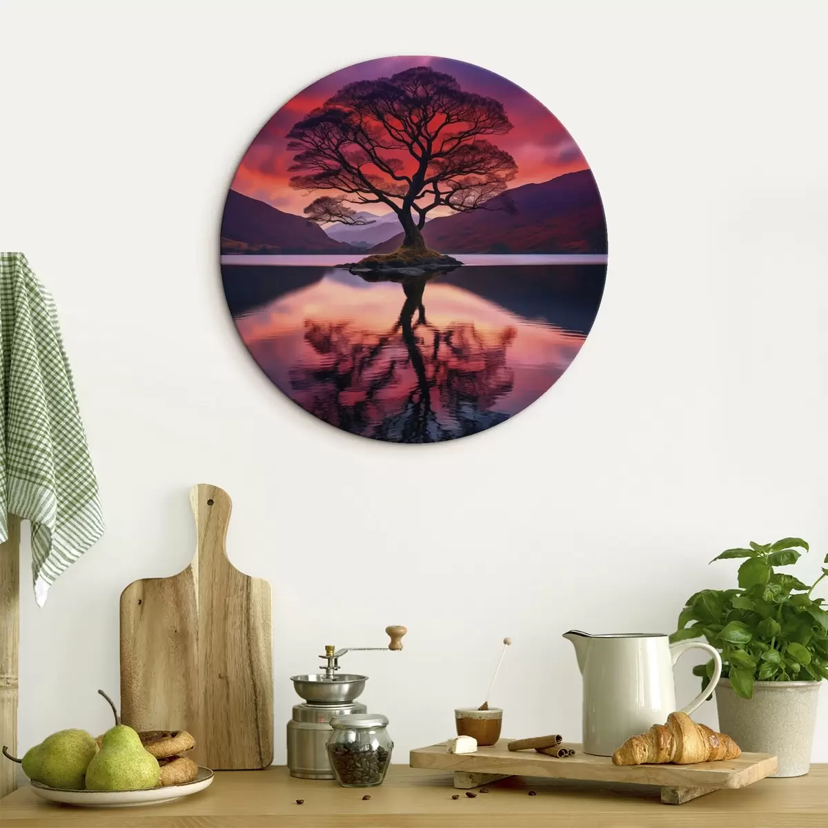 Runde Wandbilder Großer Baum bei Sonnenuntergang r45504