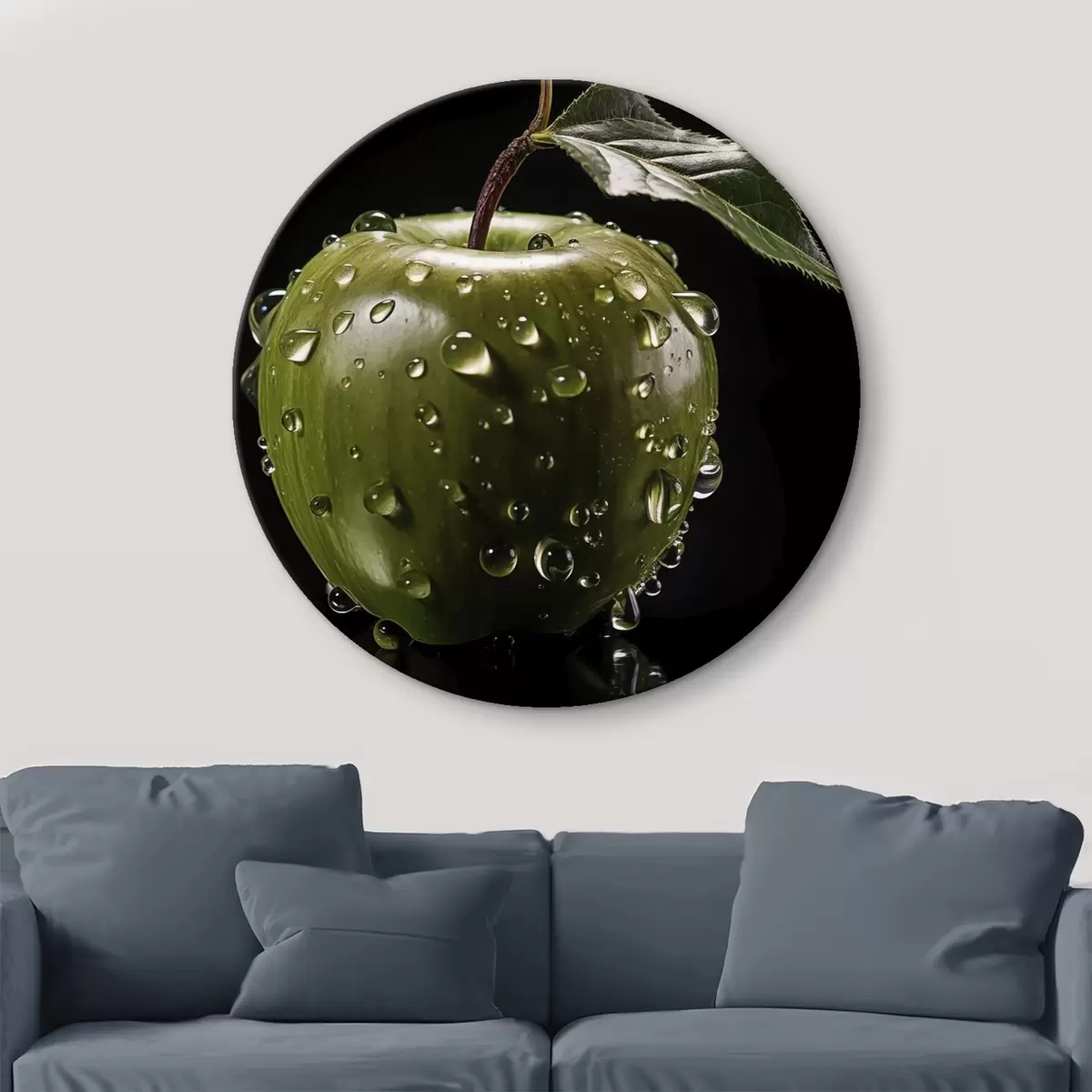 Runde Wandbilder Grüner Apfel mit Wassertropfen r45506