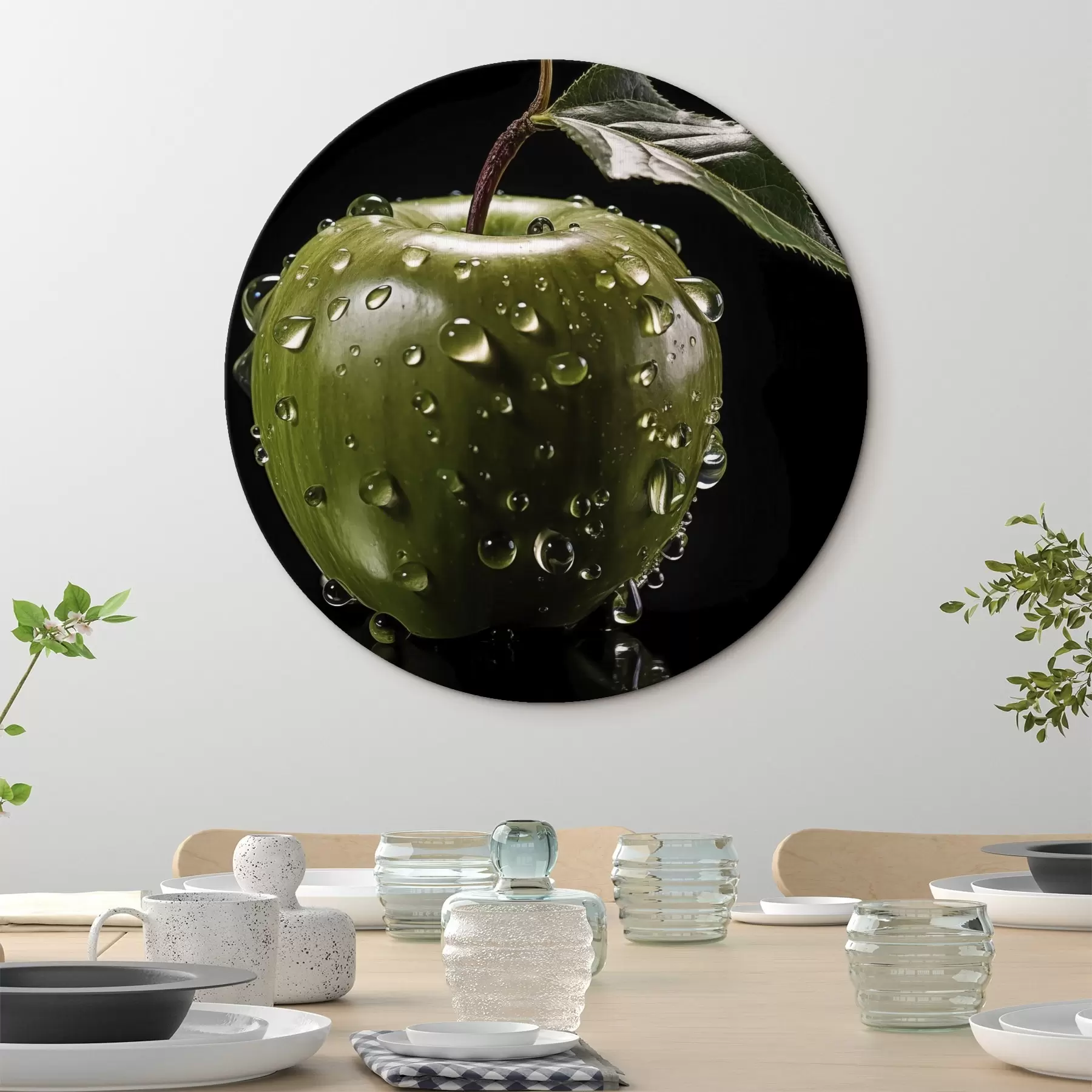 Fototapete Grüner Apfel mit Wassertropfen r45506
