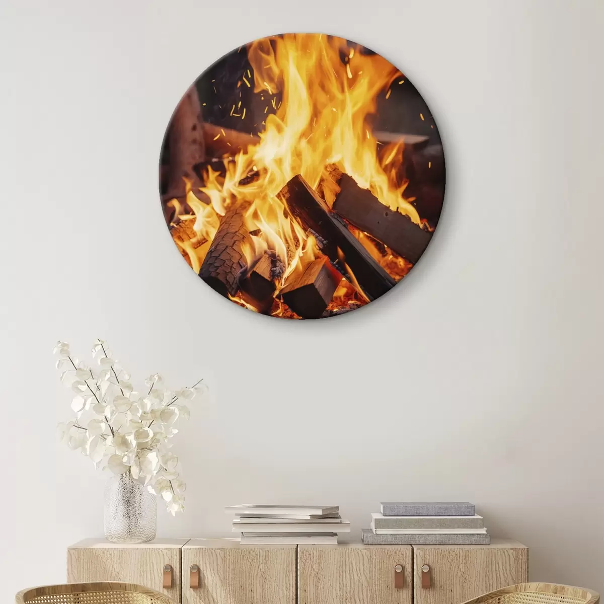 Runde Wandbilder Feuriges Lagerfeuer mit Holz r45514