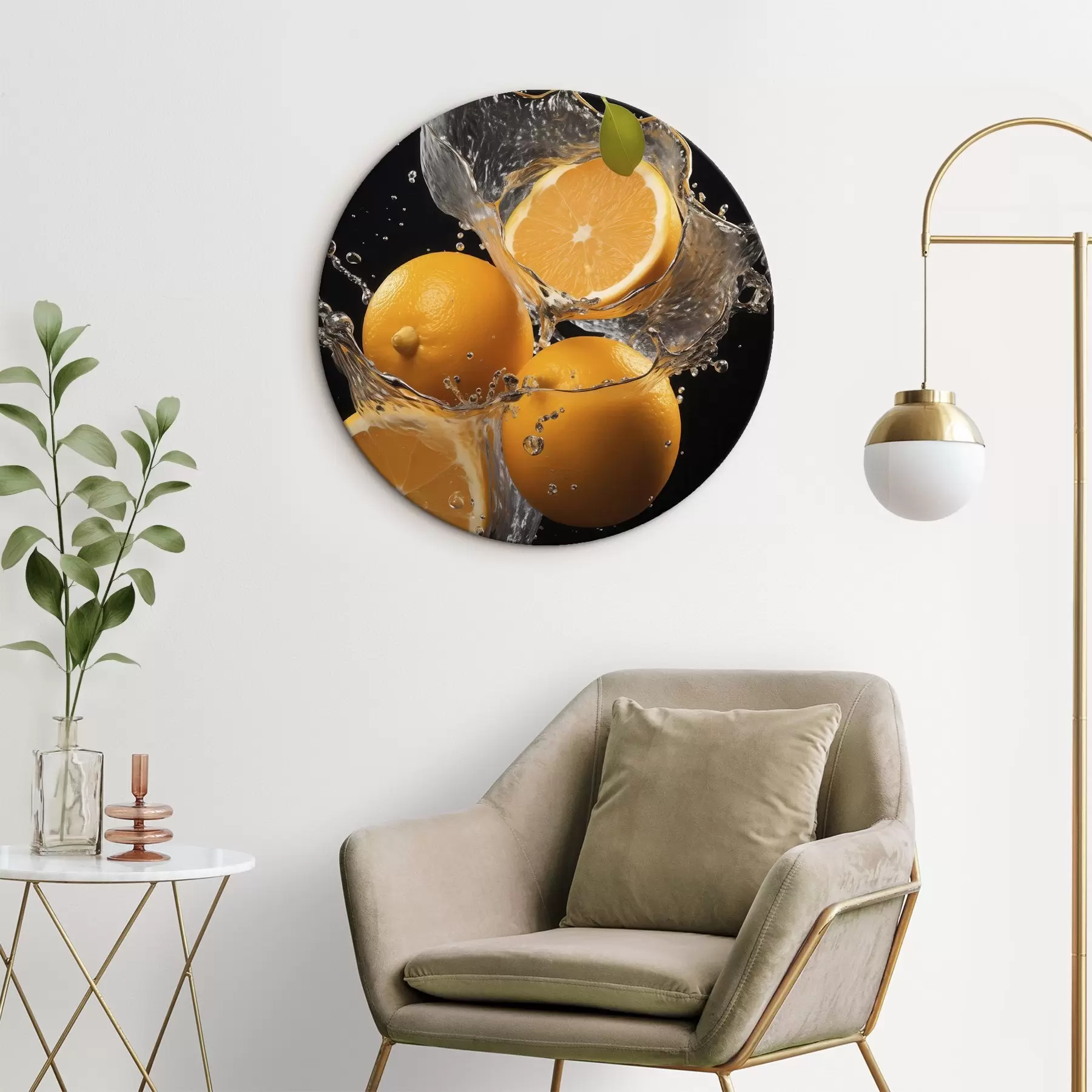 Fototapete Saftige Orangen in Wasserspritzern r45526