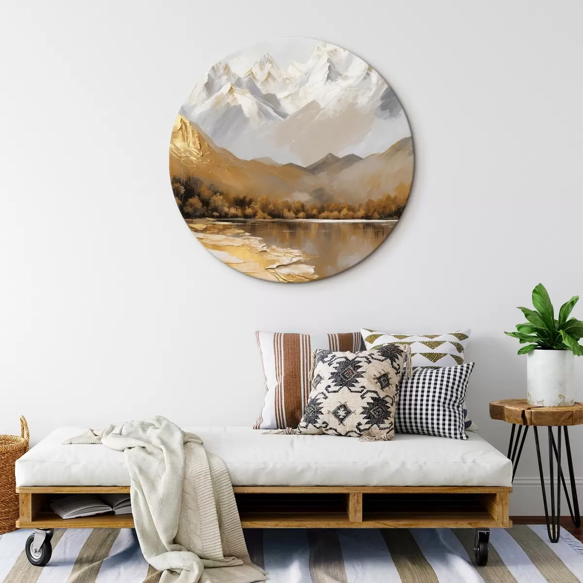 Runde Wandbilder Berglandschaft mit einem See und Bäumen r45620