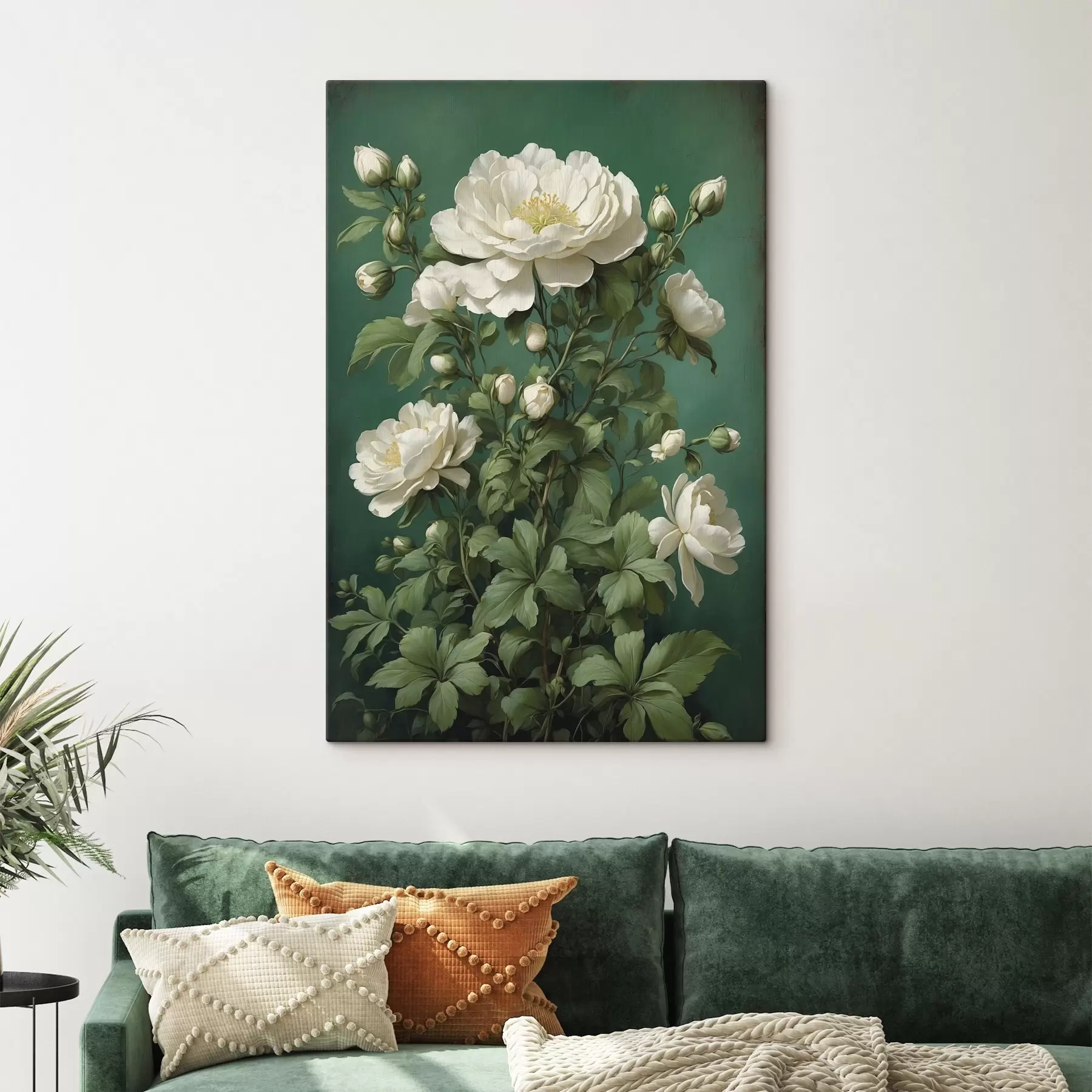 Fototapete Cremefarbene Pfingstrosenblüten auf grünem Hintergrund s45491