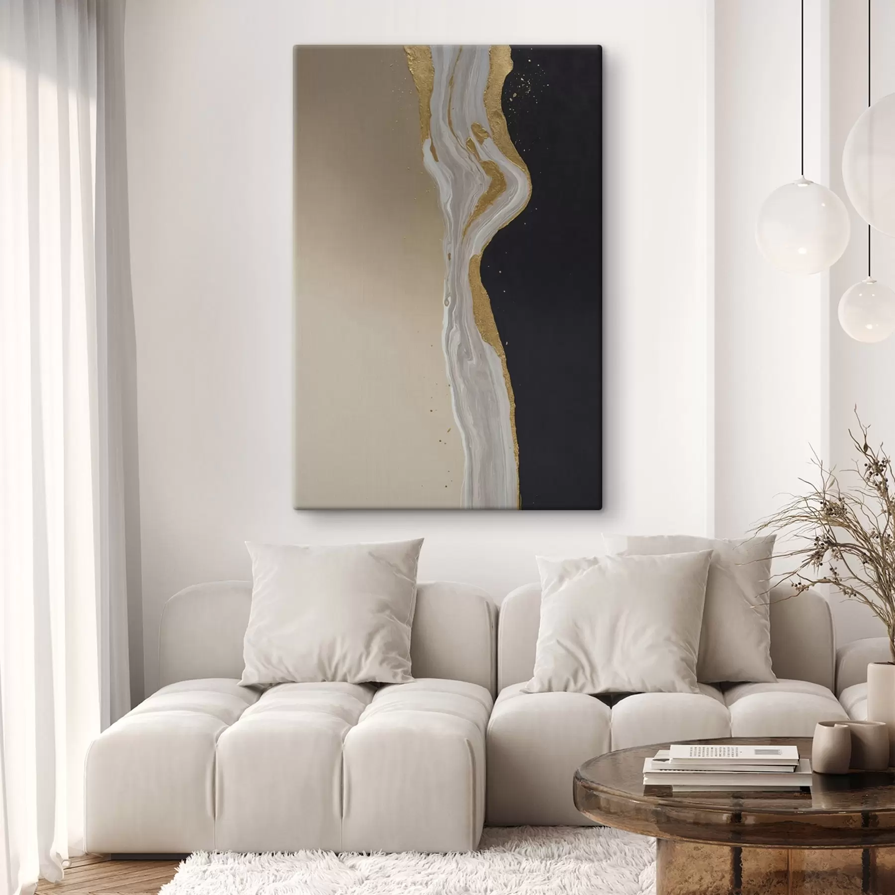 Fototapete Abstrakte Malerei in Beige- und Schwarztönen s45494