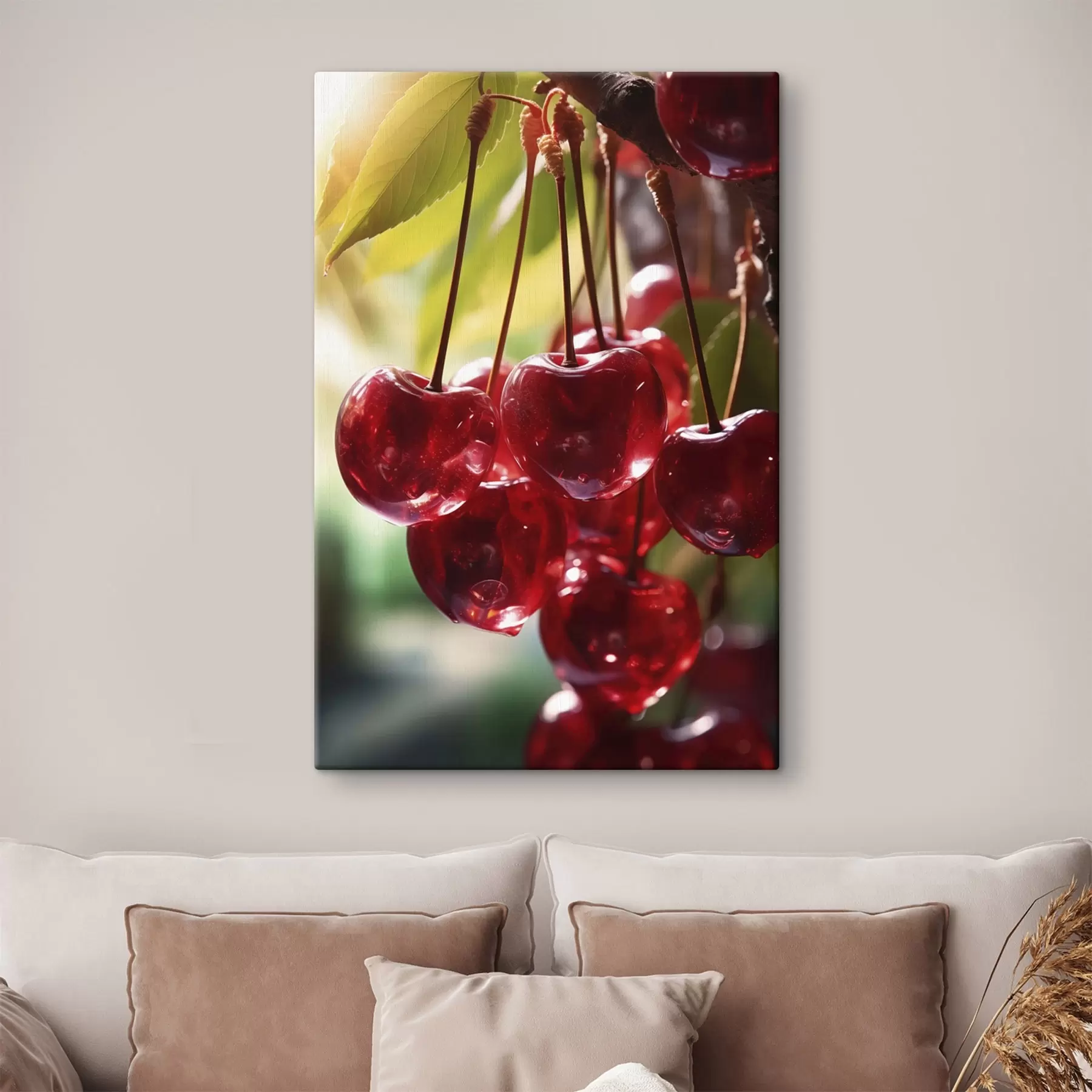 Fototapete Leuchtend rote Kirschen in der Sonne s45498