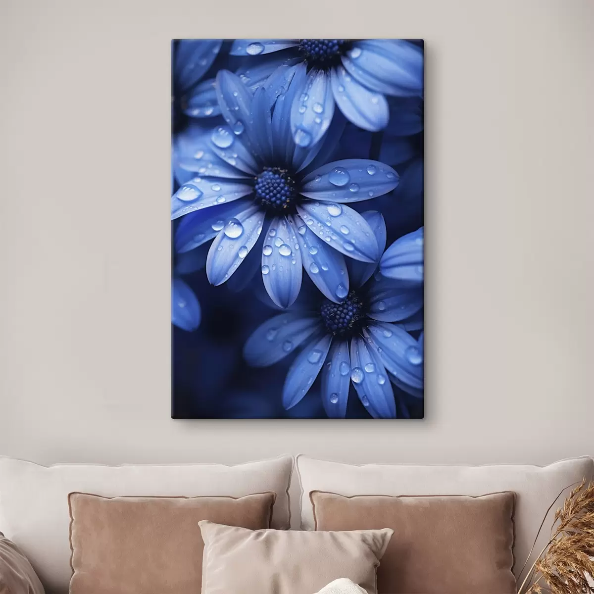 Fototapete Blaue Blume mit Wassertropfen auf ihren Blütenblättern s45499