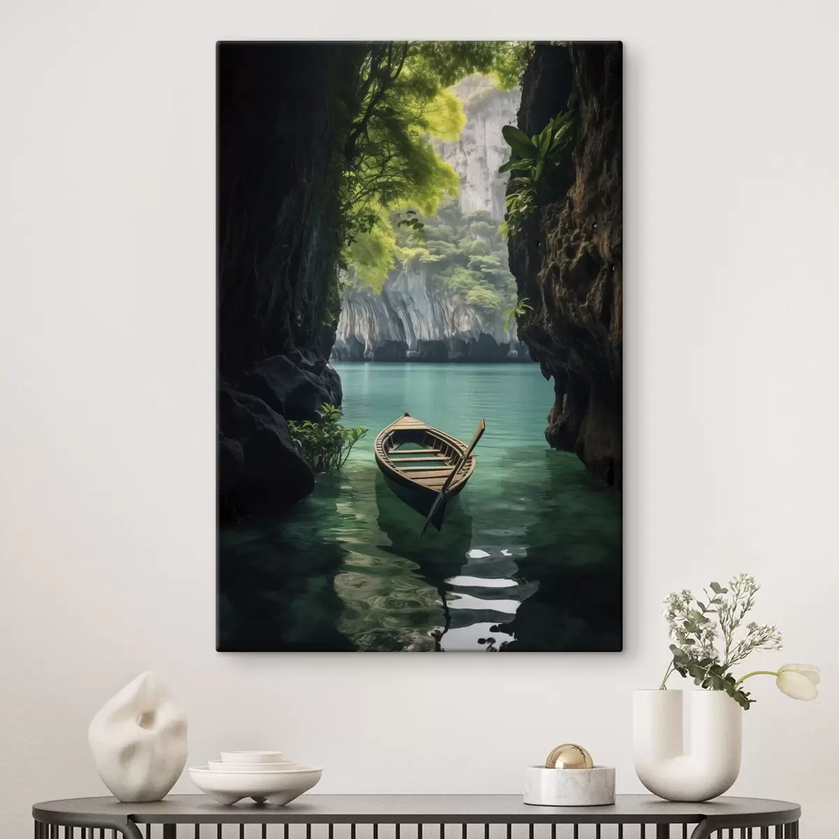 Fototapete Ein einsamer Baum an einem See unter einem rosa Himmel s45507