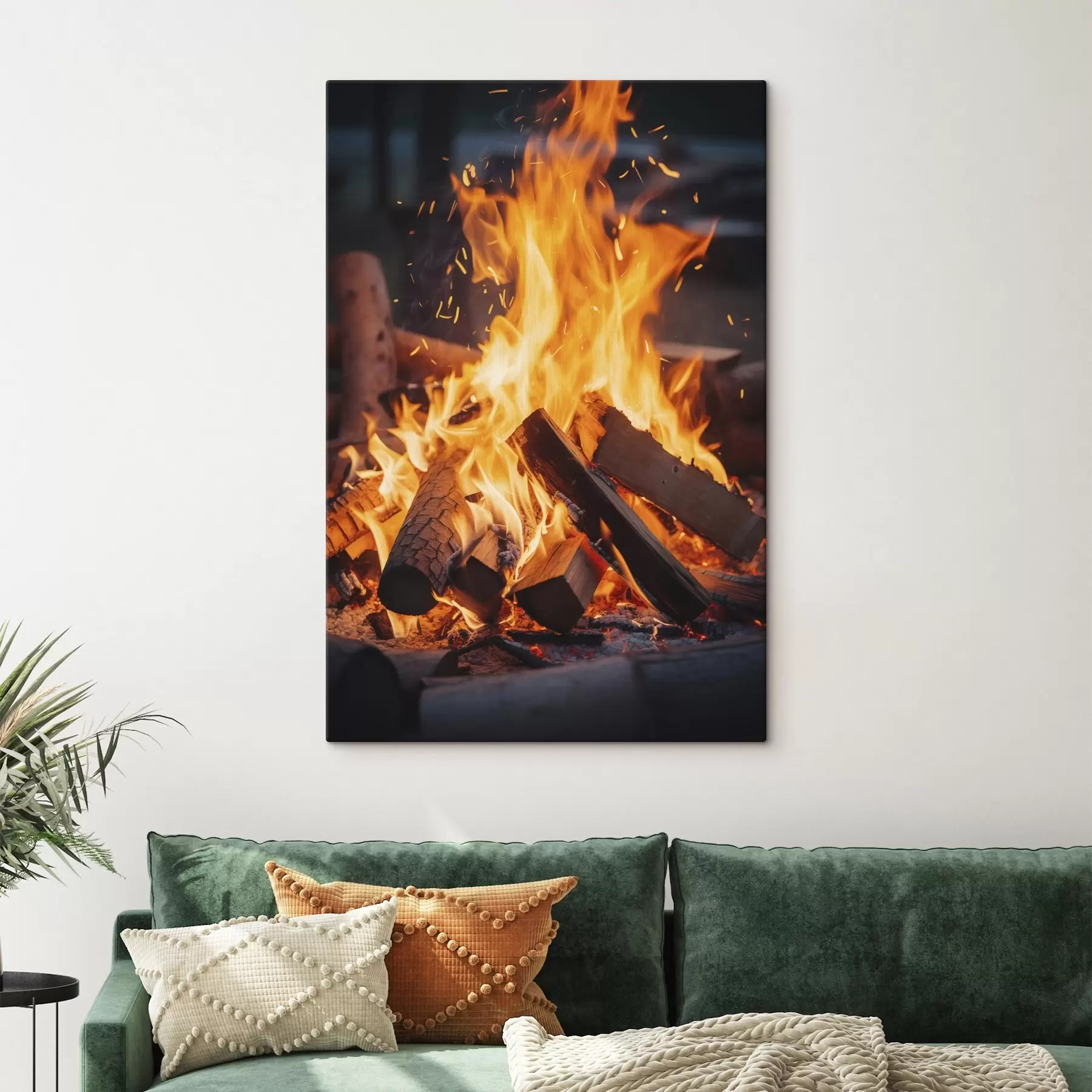 Fototapete Feuriges Lagerfeuer mit Holz s45514